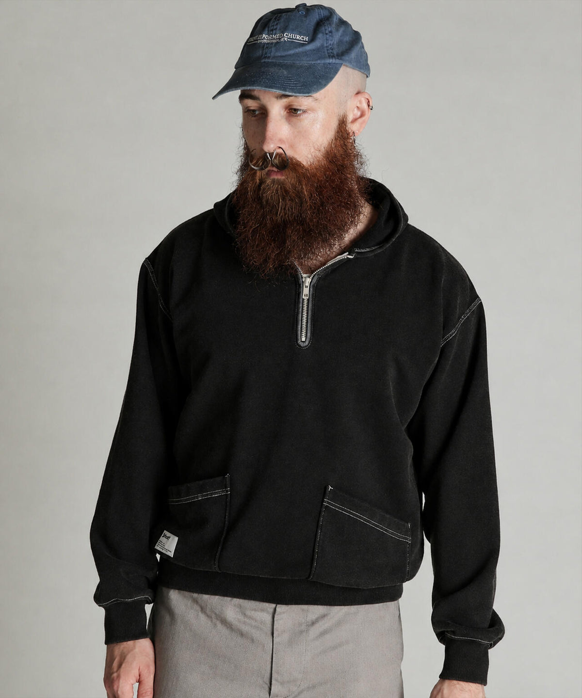 HALF ZIP HOODED SWEAT/ハーフジップ パーカー