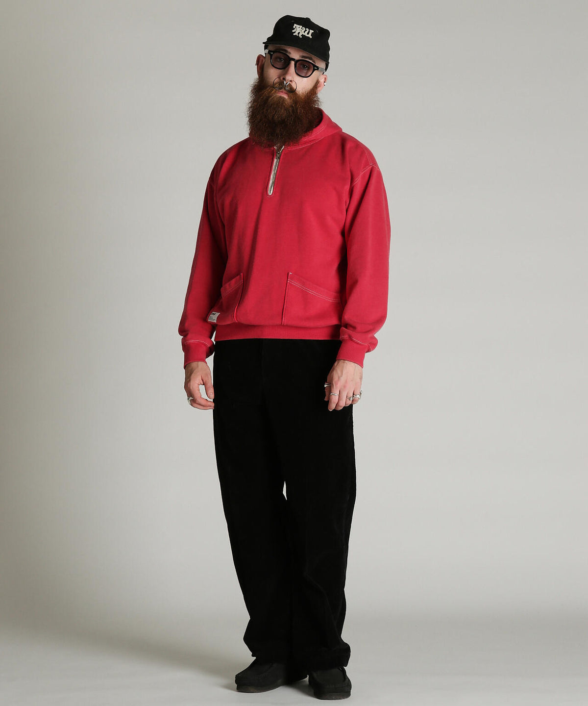 HALF ZIP HOODED SWEAT/ハーフジップ パーカー