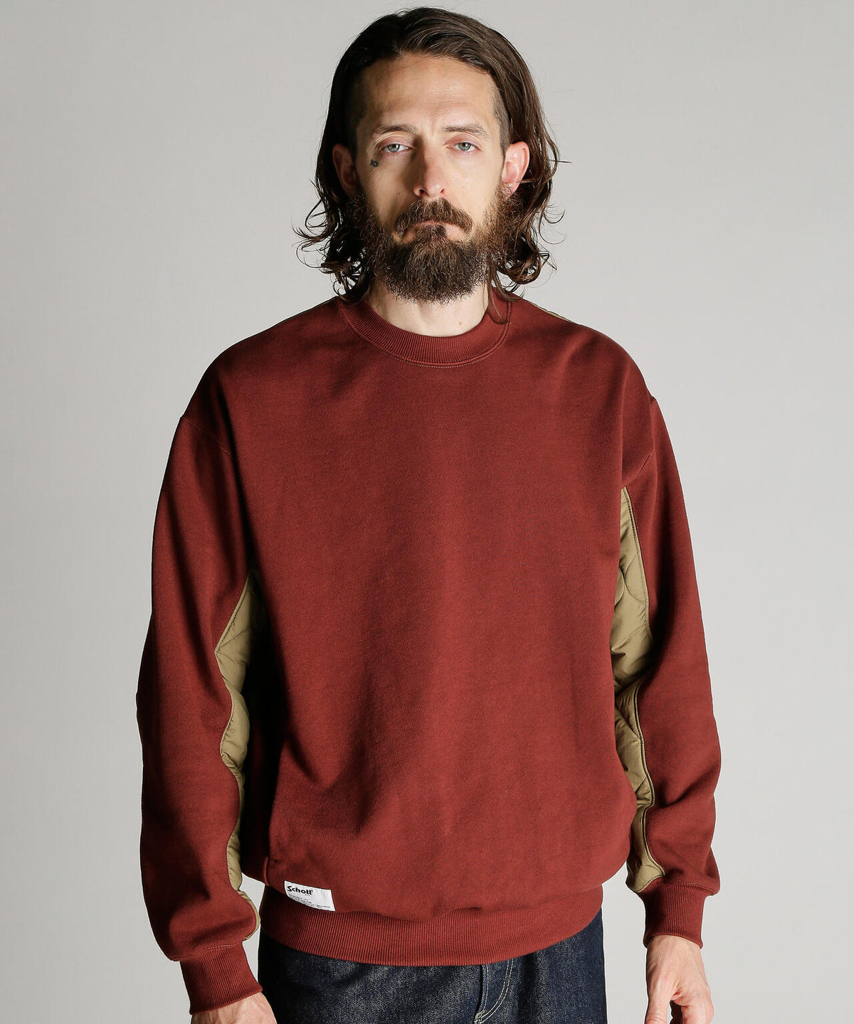 QUILTED COMBI. CREW SWEAT/キルティング コンビ クルー スウェット