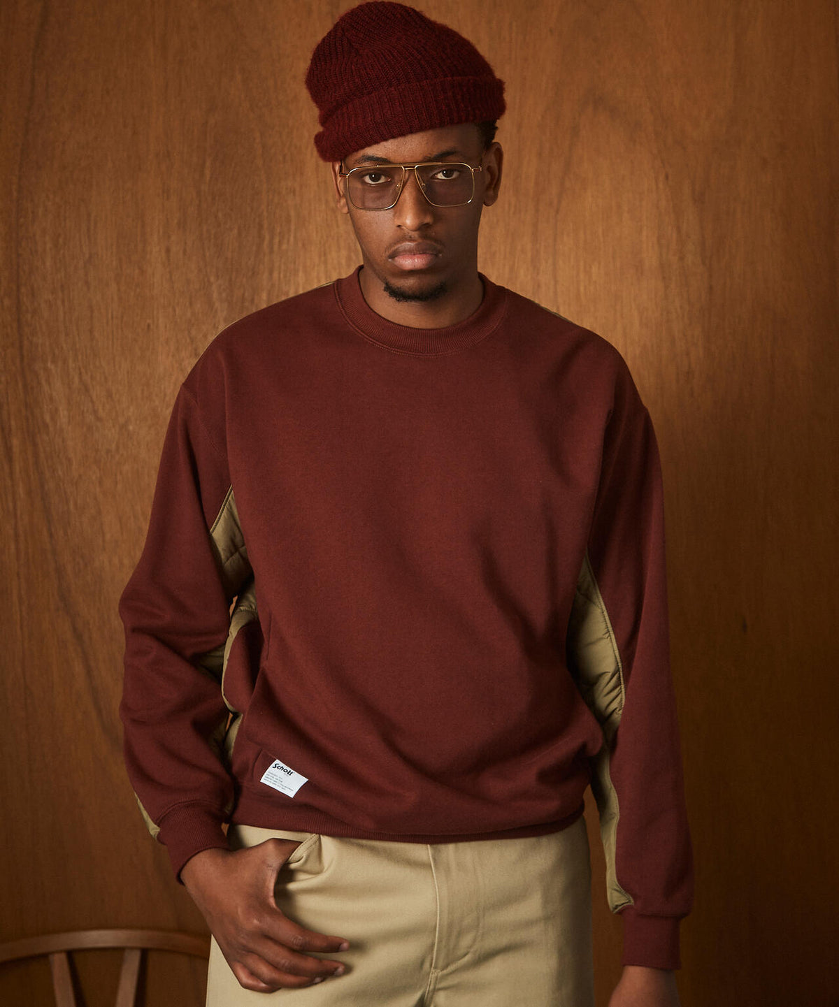 QUILTED COMBI. CREW SWEAT/キルティング コンビ クルー スウェット