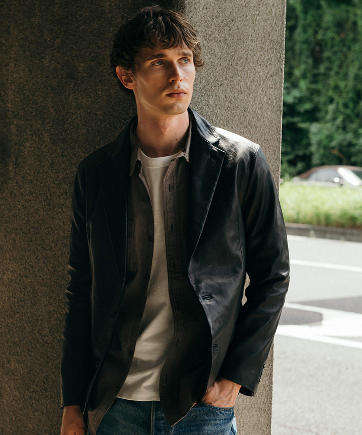 LEATHER TAILORED JACKET/レザーテーラードジャケット