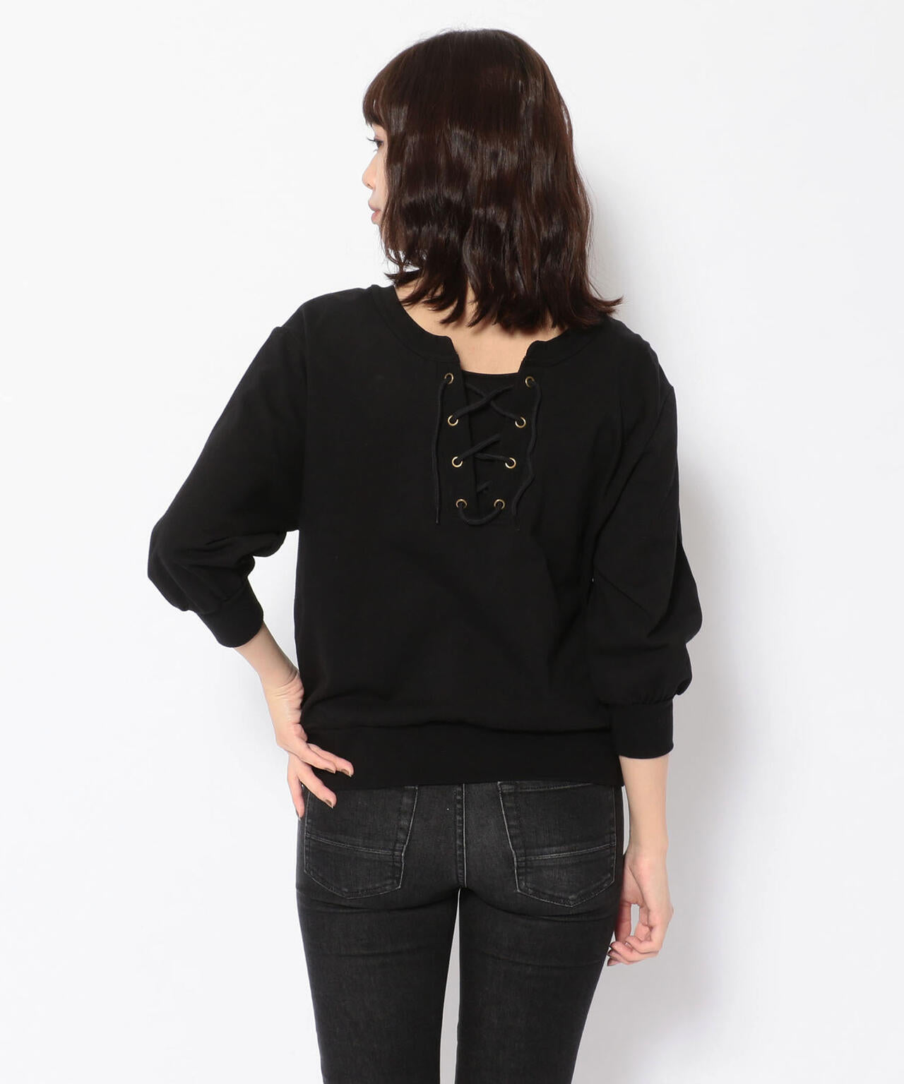 ハーフスリーブ レースアップ 2ウェイティーシャツ/ 1/2 SLEEVE LACE UP 2WAY T-SHIRT