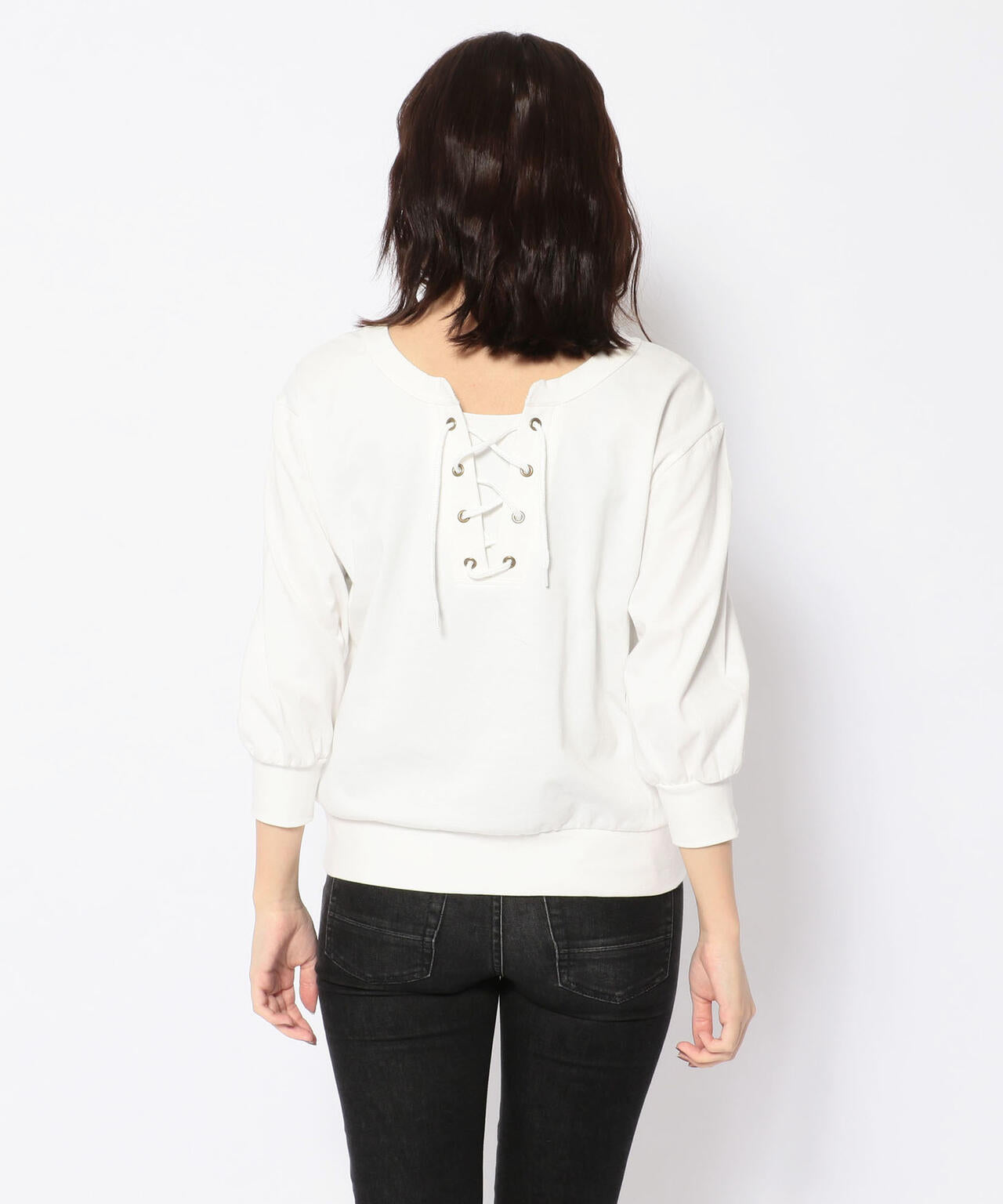 ハーフスリーブ レースアップ 2ウェイティーシャツ/ 1/2 SLEEVE LACE UP 2WAY T-SHIRT