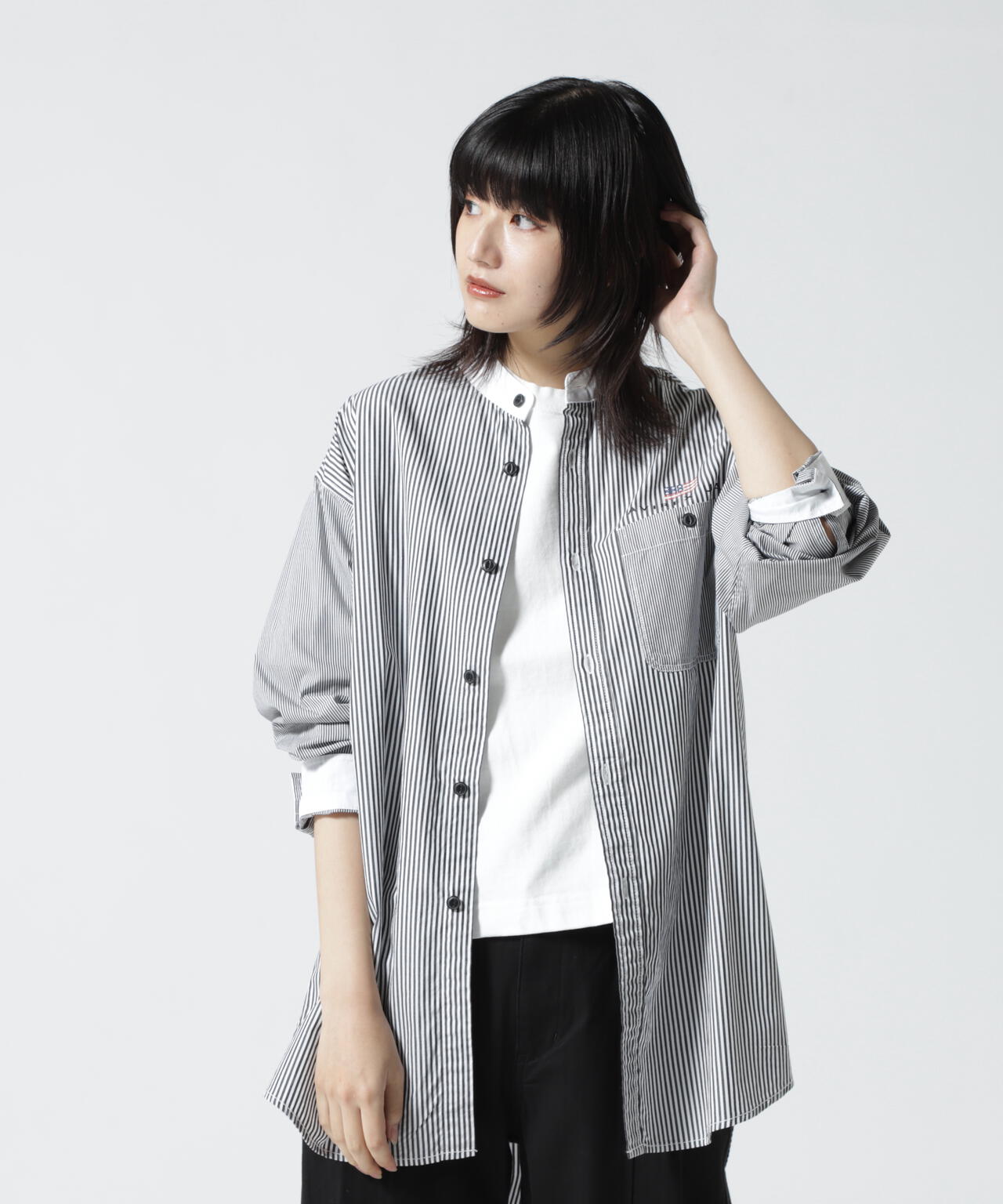 CREZY PATTERN STRIPE SHIRT/ クレイジーパターンストライプシャツ