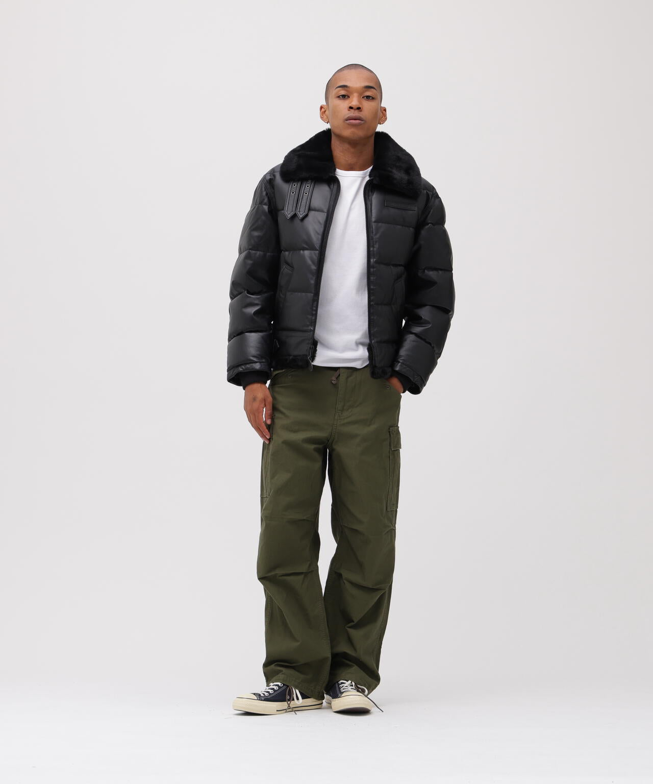 LEATHER DOWN BOMMER JACKET / レザー ダウン ボマー ジャケット