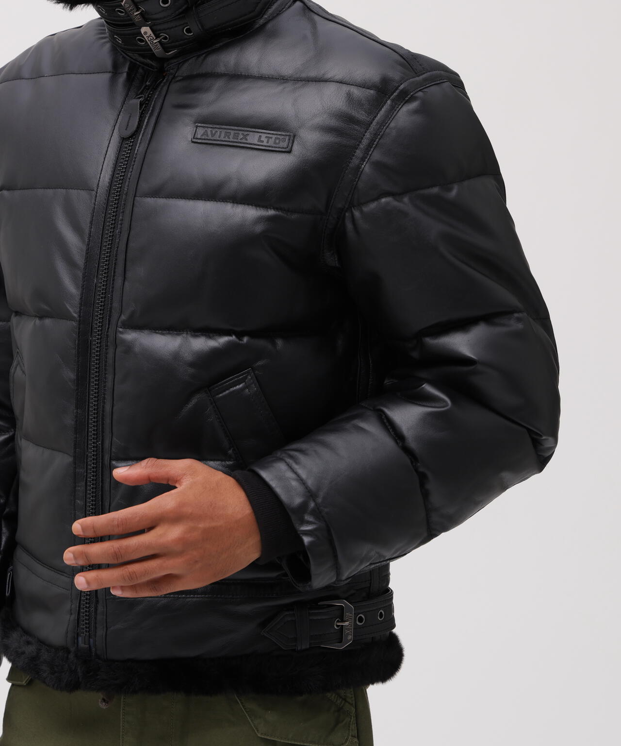 LEATHER DOWN BOMMER JACKET / レザー ダウン ボマー ジャケット