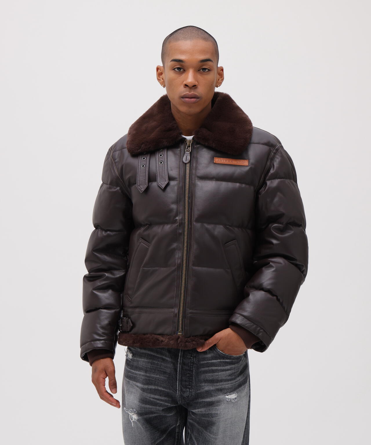 LEATHER DOWN BOMMER JACKET / レザー ダウン ボマー ジャケット