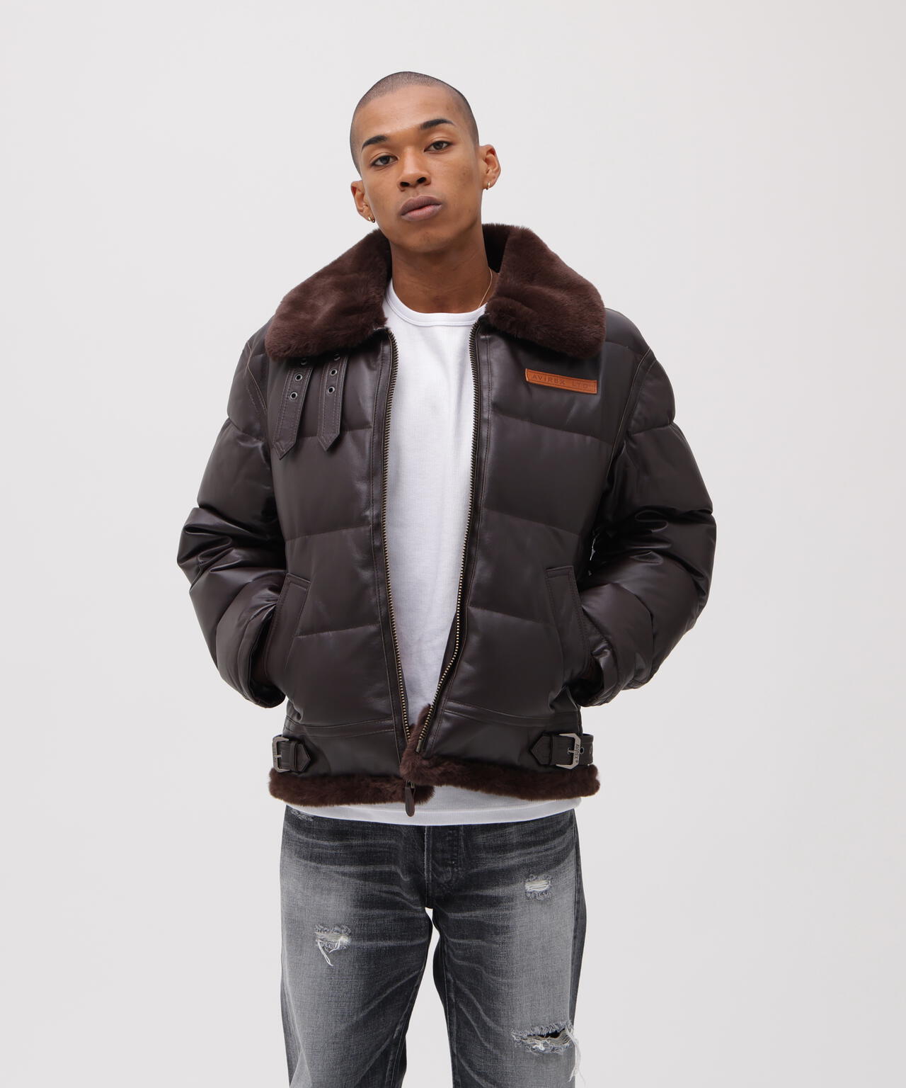 LEATHER DOWN BOMMER JACKET / レザー ダウン ボマー ジャケット