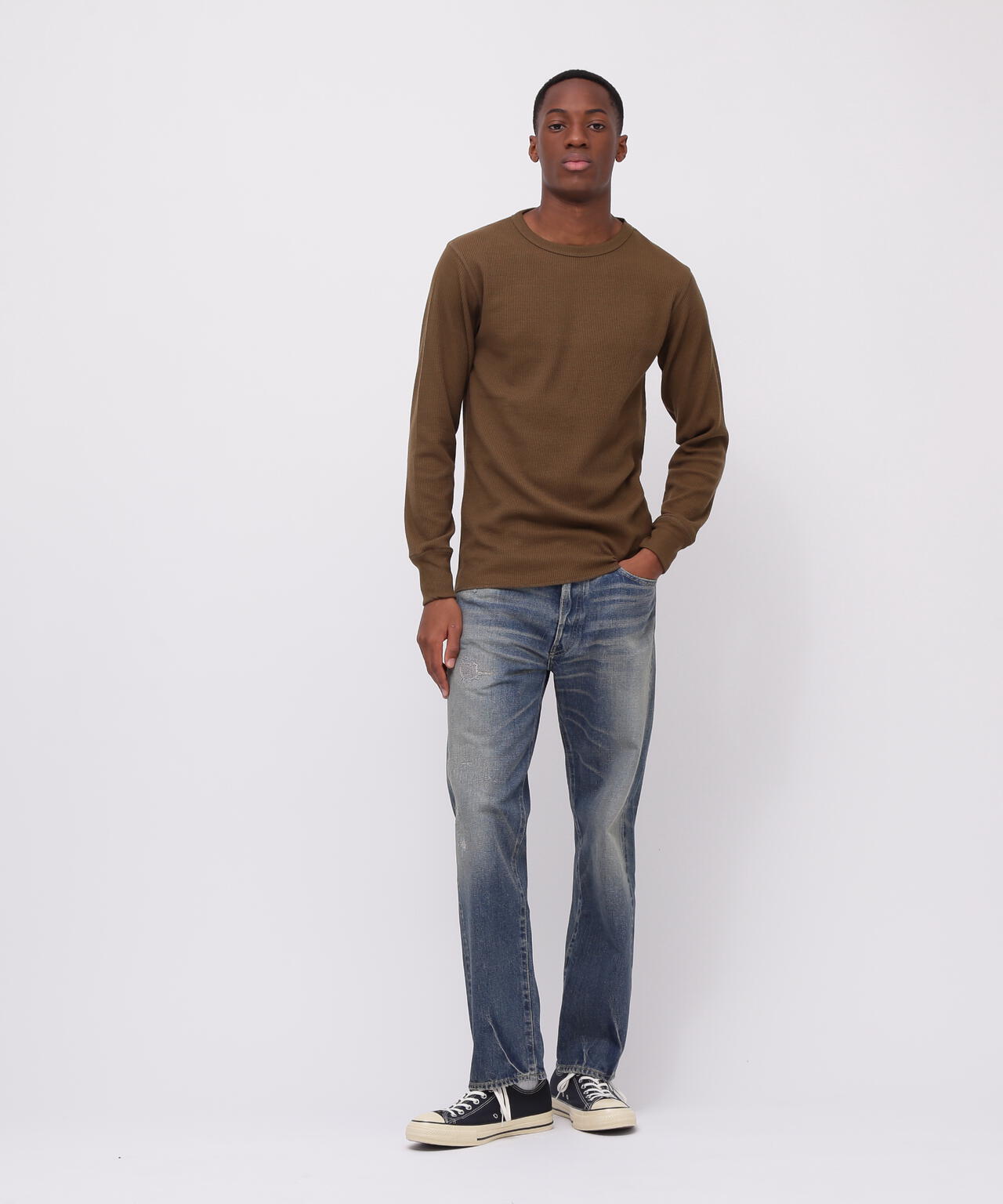 《DAILY/デイリー》THERMAL L/S CREW NECK T-SHIRT/サーマル 長袖 クルーネック Tシャツ