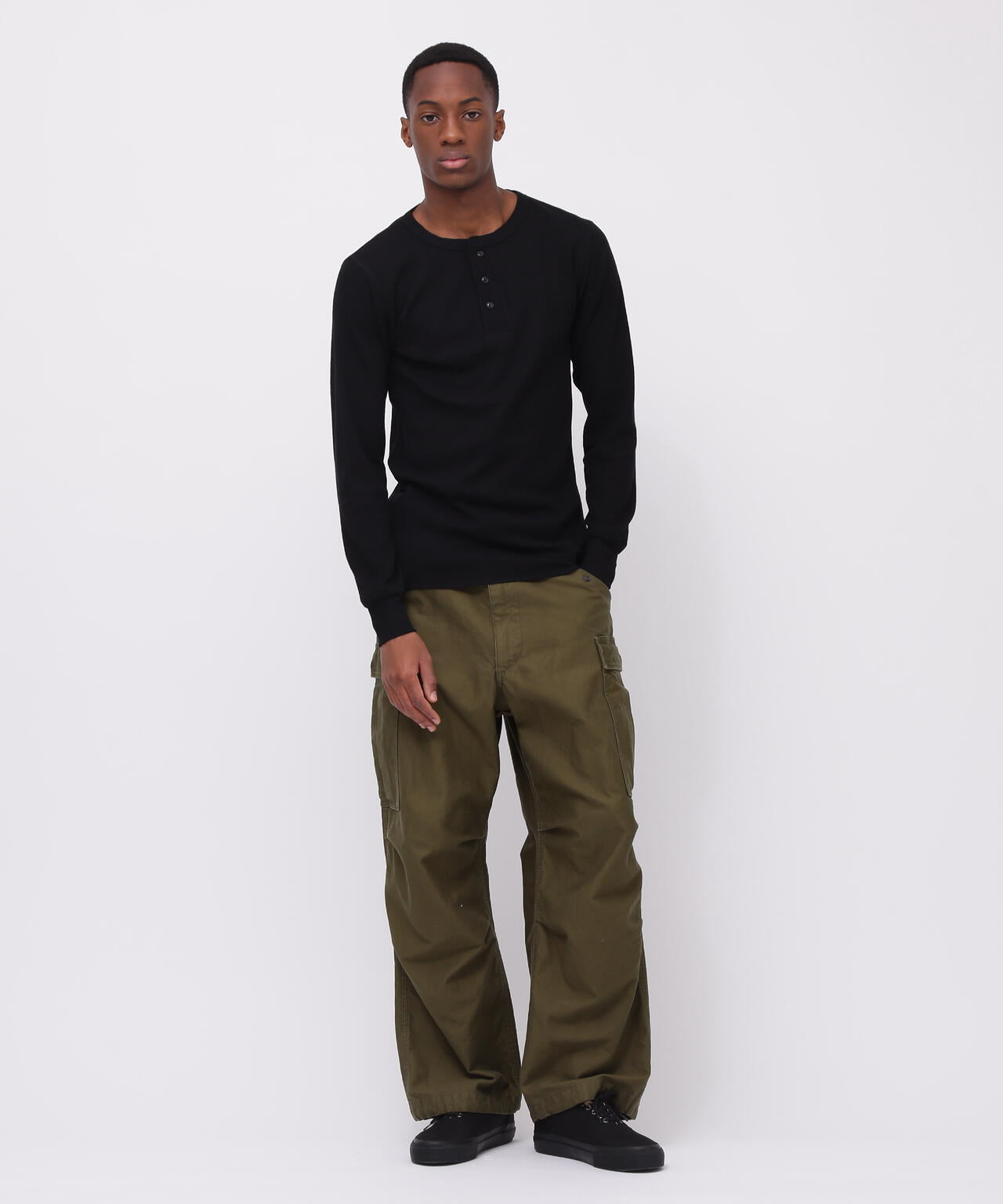 《DAILY/デイリー》THERMAL L/S HENLEY NECK T-SHIRT/サーマル 長袖 ヘンリーネック Tシャツ