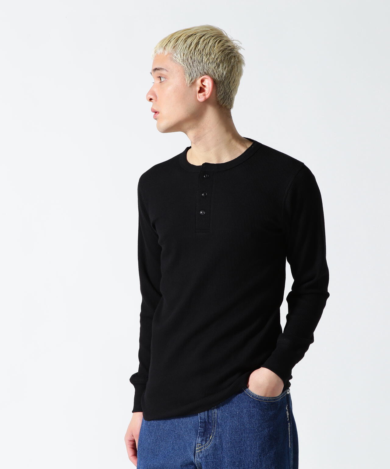 《DAILY/デイリー》THERMAL L/S HENLEY NECK T-SHIRT/サーマル 長袖 ヘンリーネック Tシャツ