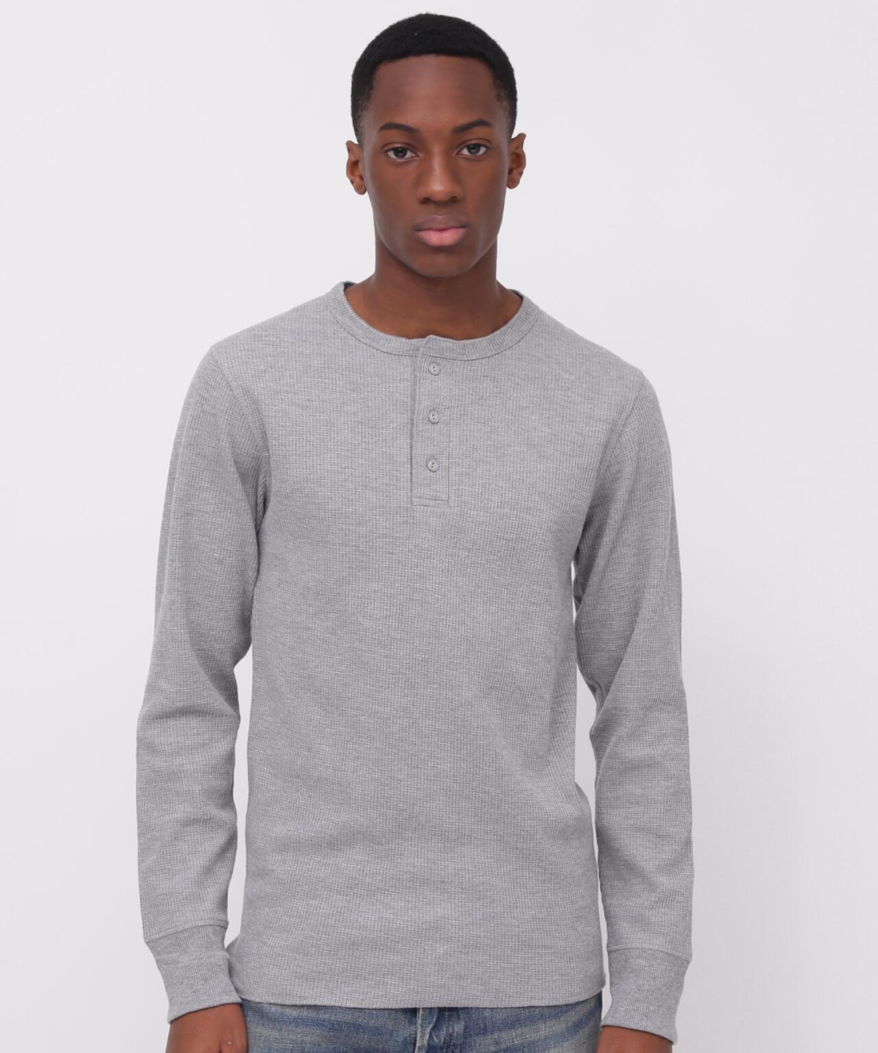 《DAILY/デイリー》THERMAL L/S HENLEY NECK T-SHIRT/サーマル 長袖 ヘンリーネック Tシャツ