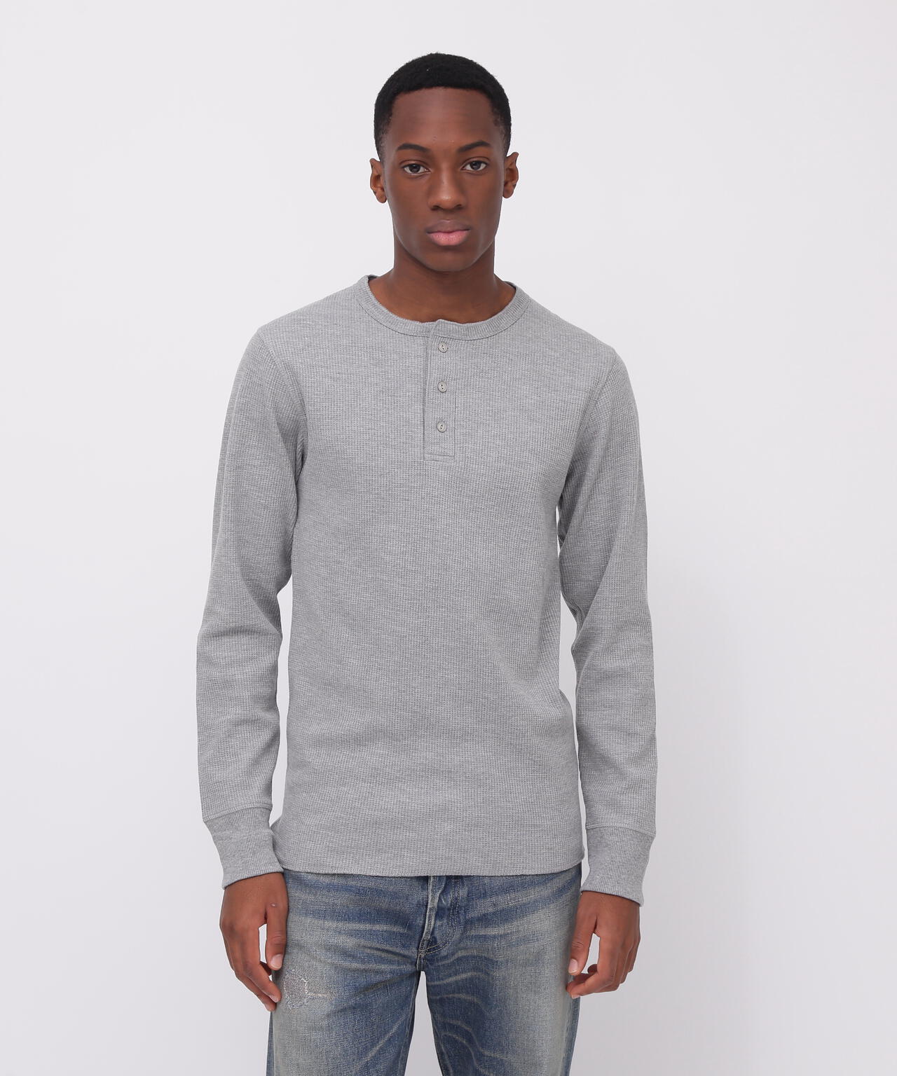《DAILY/デイリー》THERMAL L/S HENLEY NECK T-SHIRT/サーマル 長袖 ヘンリーネック Tシャツ
