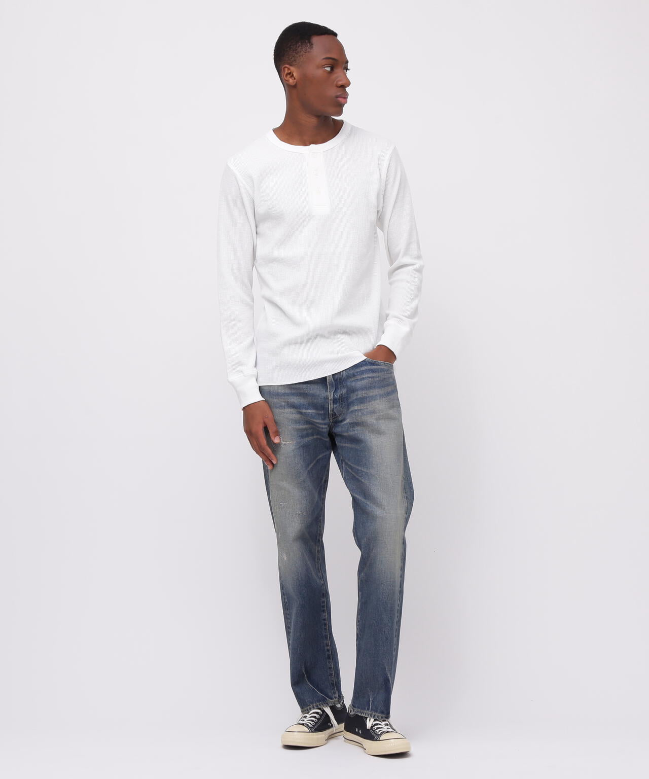 《DAILY/デイリー》THERMAL L/S HENLEY NECK T-SHIRT/サーマル 長袖 ヘンリーネック Tシャツ