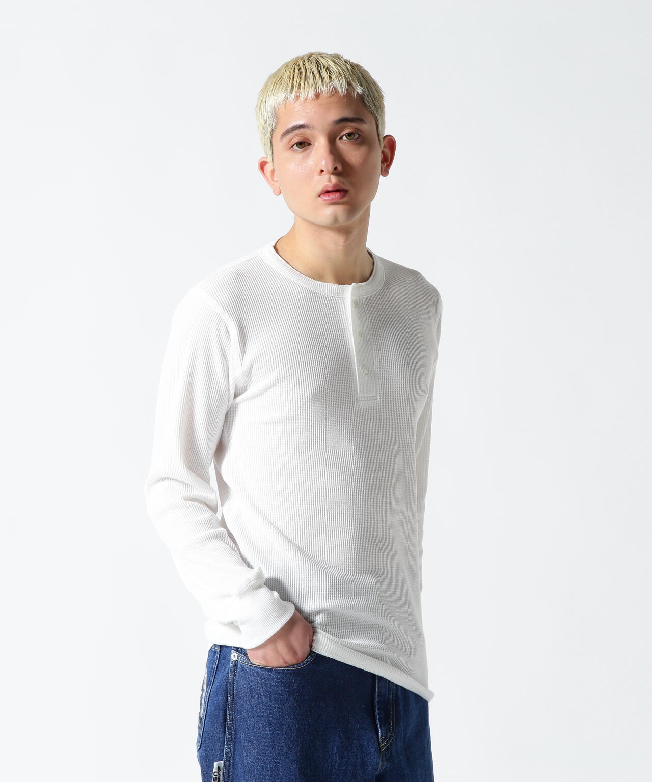 《DAILY/デイリー》THERMAL L/S HENLEY NECK T-SHIRT/サーマル 長袖 ヘンリーネック Tシャツ