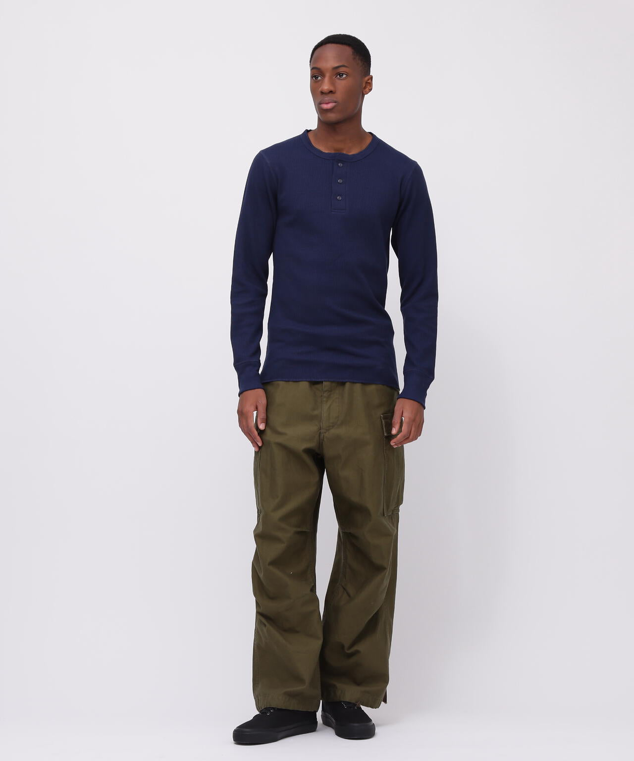 《DAILY/デイリー》THERMAL L/S HENLEY NECK T-SHIRT/サーマル 長袖 ヘンリーネック Tシャツ