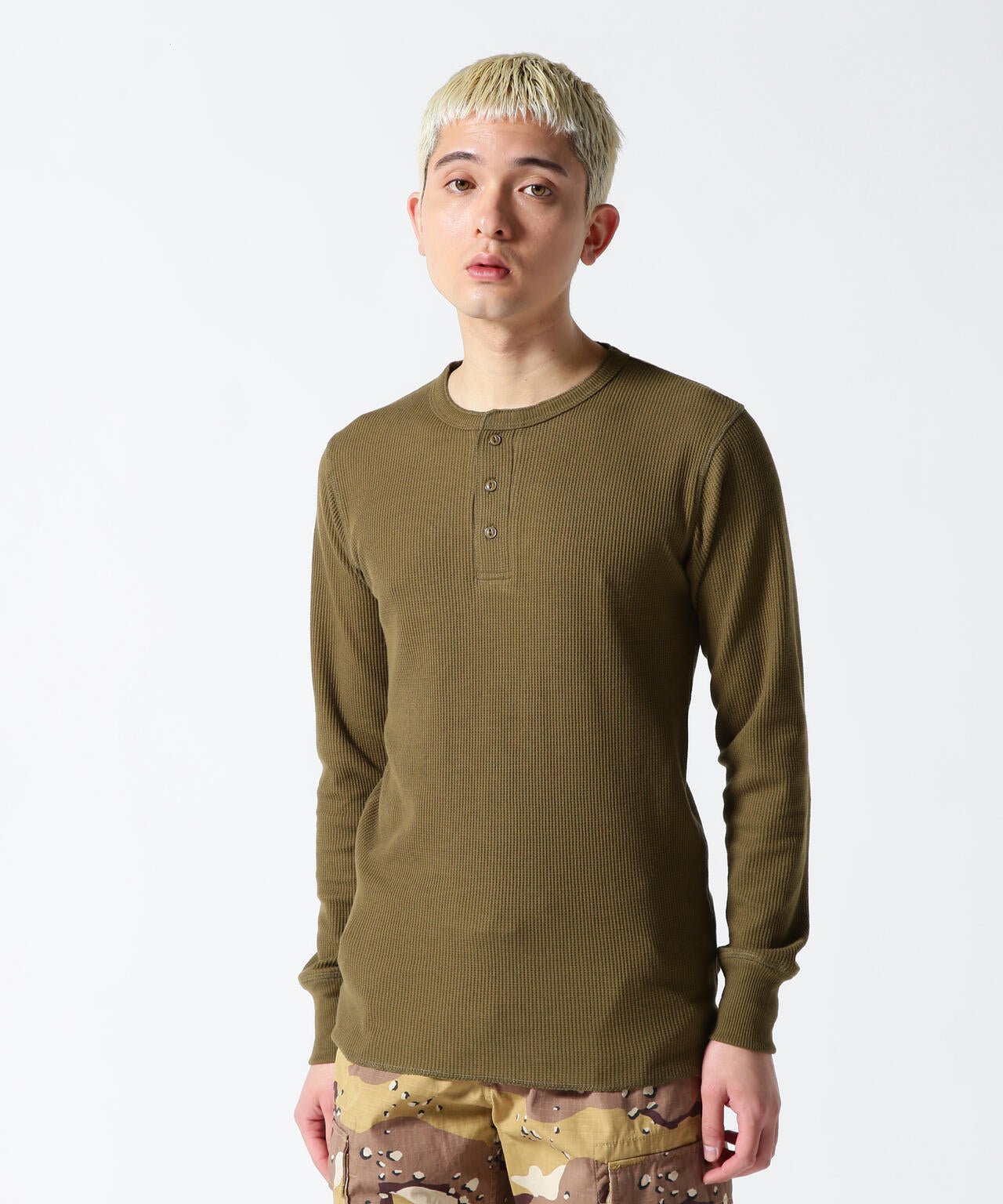 《DAILY/デイリー》THERMAL L/S HENLEY NECK T-SHIRT/サーマル 長袖 ヘンリーネック Tシャツ
