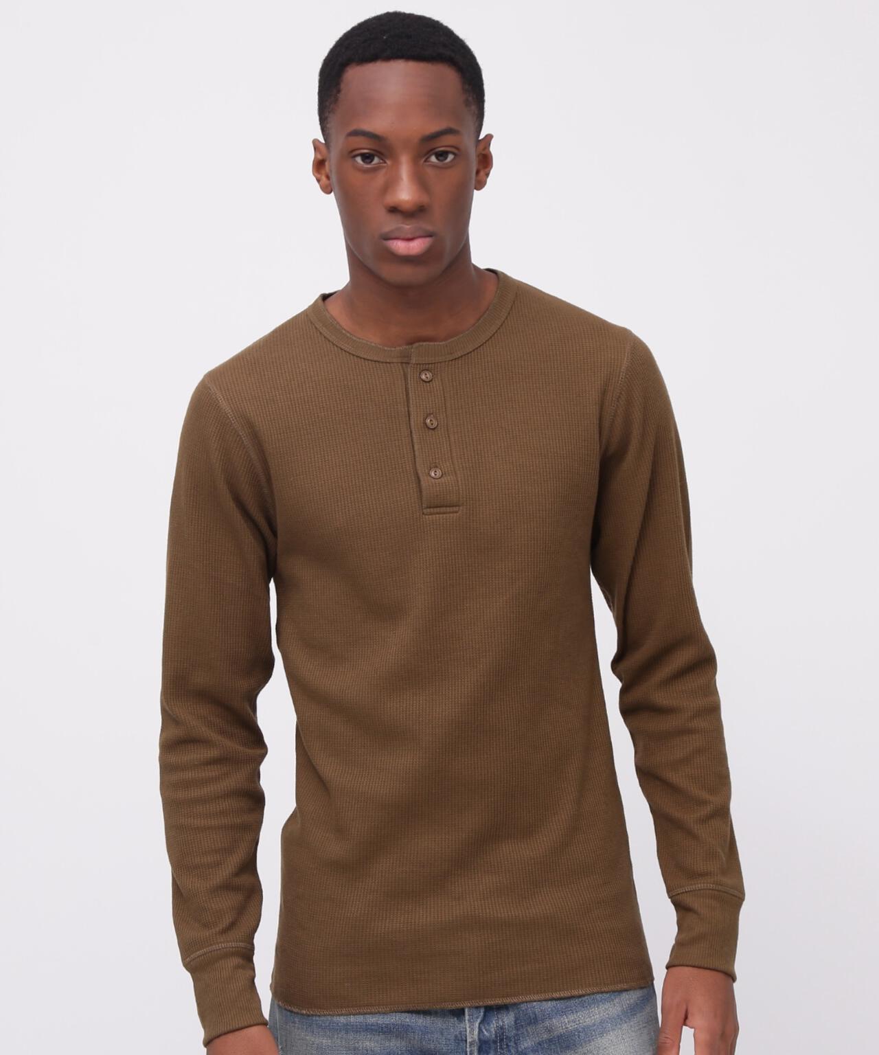 《DAILY/デイリー》THERMAL L/S HENLEY NECK T-SHIRT/サーマル 長袖 ヘンリーネック Tシャツ