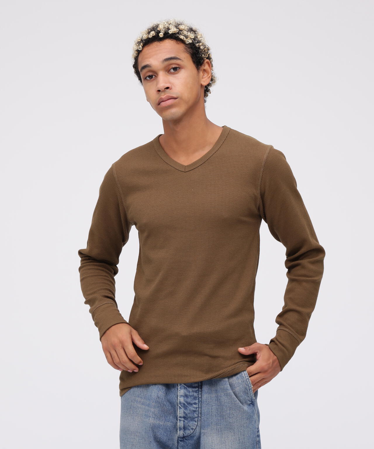 《DAILY/デイリー》THERMAL L/S V-NECK T-SHIRT/サーマル 長袖 ブイネック Tシャツ