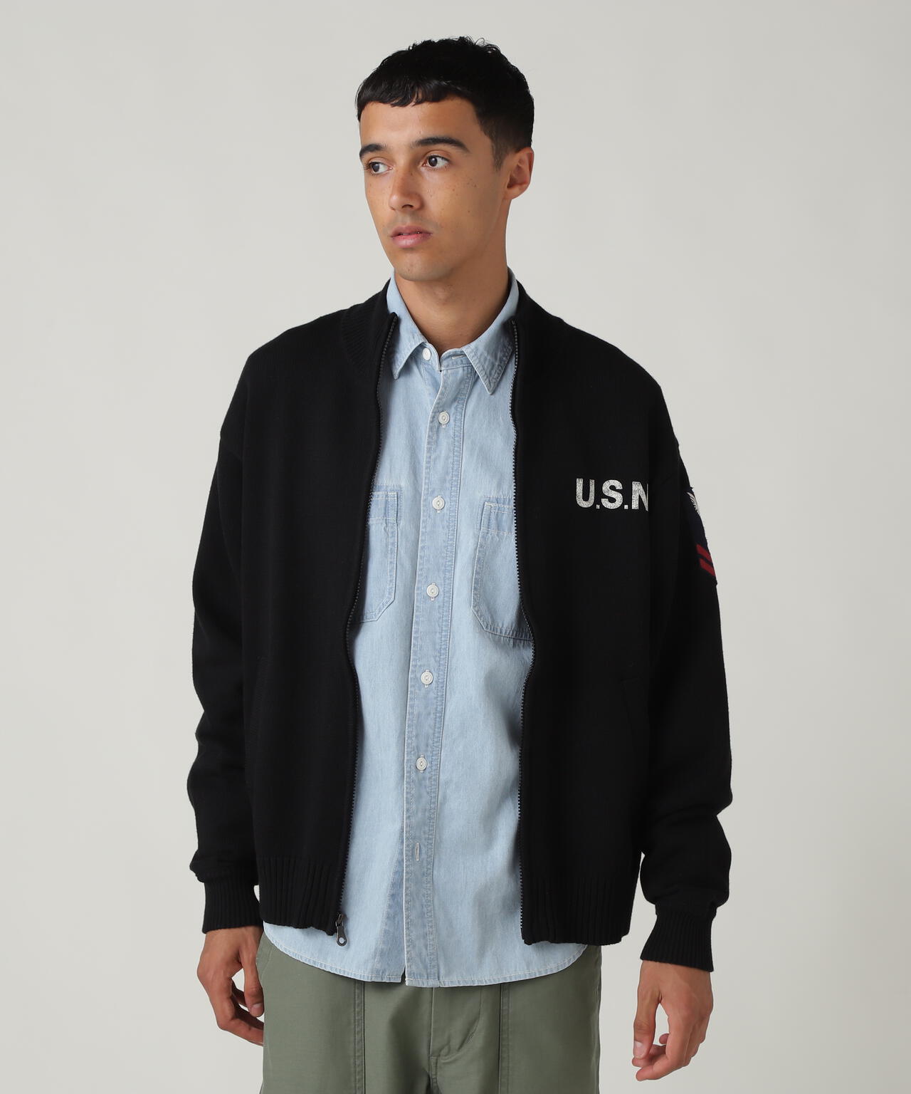 NAVAL STAND COLLAR ZIP KNIT JACKET / ネイバル スタンド カラー