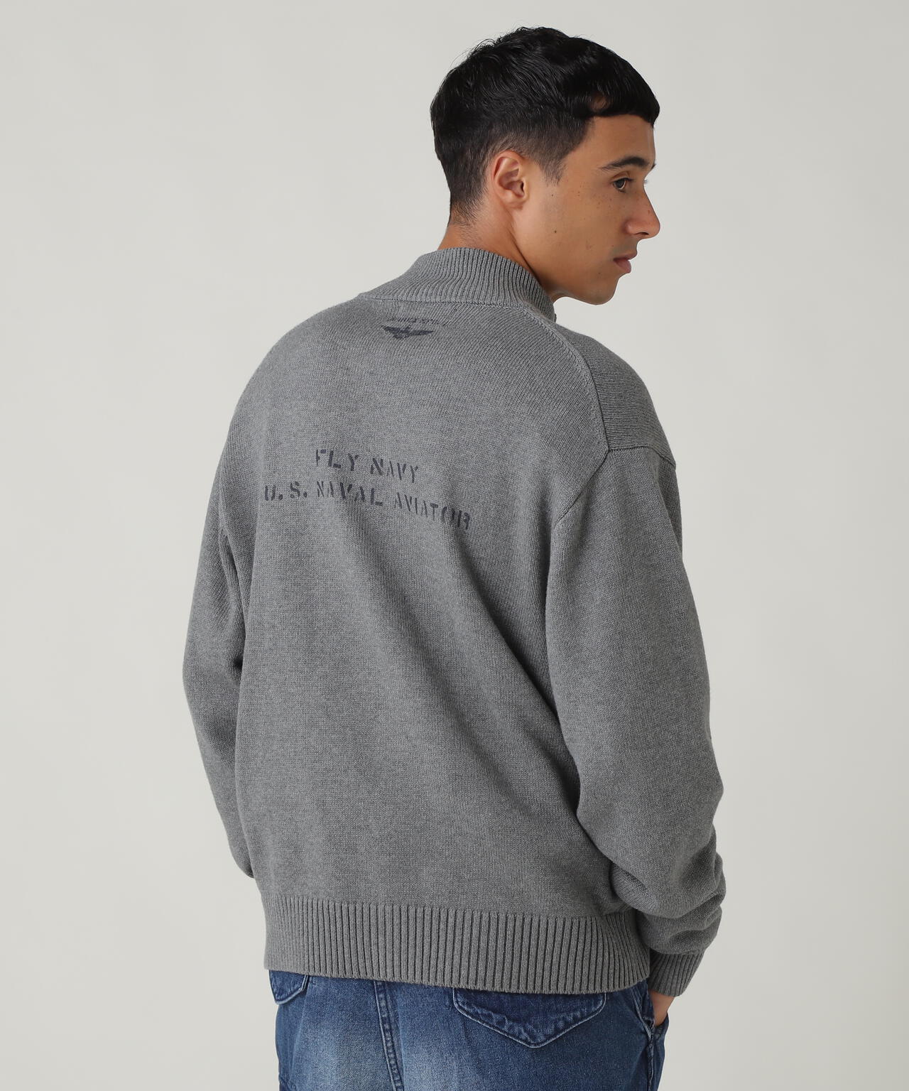 NAVAL STAND COLLAR ZIP KNIT JACKET / ネイバル スタンド カラー