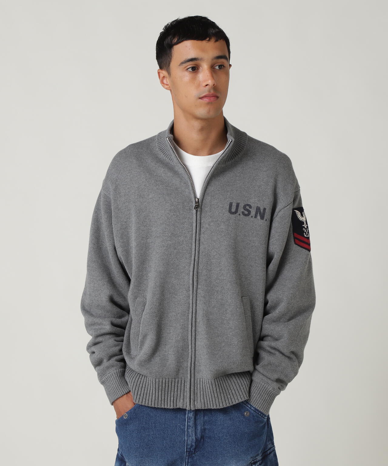 NAVAL STAND COLLAR ZIP KNIT JACKET / ネイバル スタンド カラー