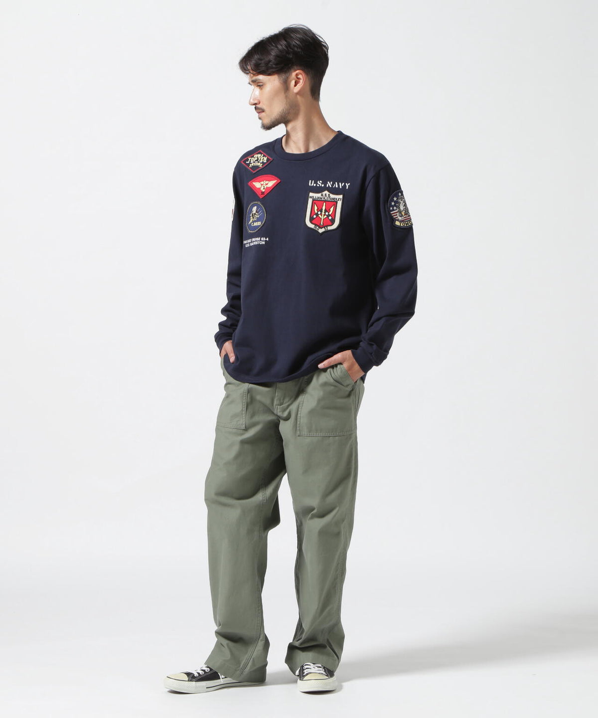 《WEB&DEPOT限定》TOP GUN PATCHED L/S T-SHIRT / トップガン パッチド 長袖 Tシャツ / AVIREX