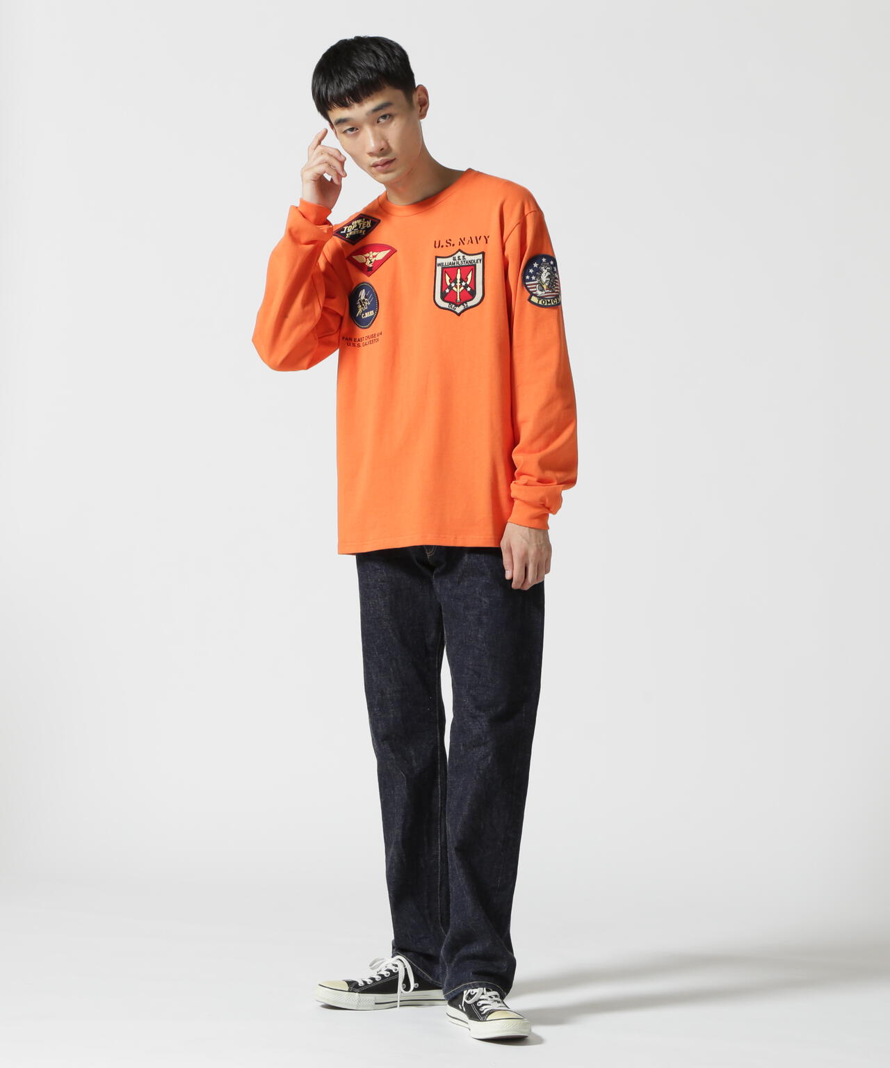 《WEB&DEPOT限定》TOP GUN PATCHED L/S T-SHIRT / トップガン パッチド 長袖 Tシャツ / AVIREX