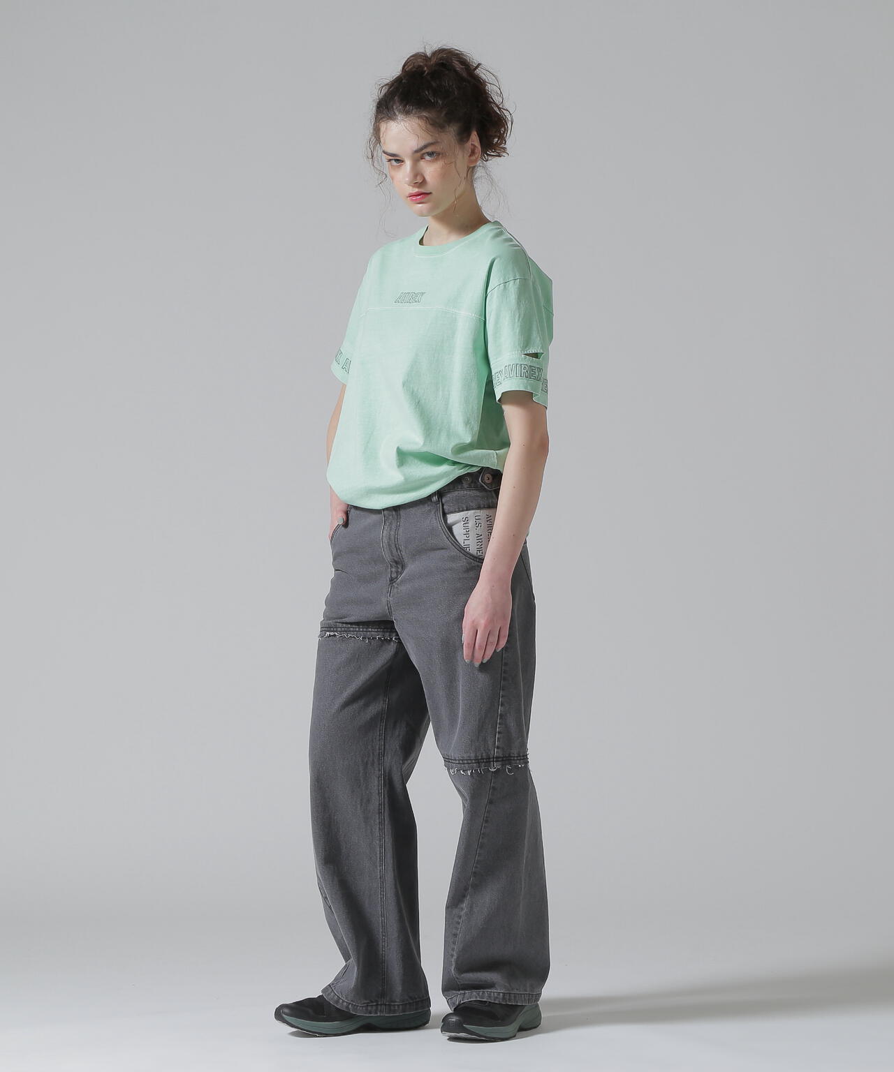 FADE WASH CUFFS OPEN EMBROIDERY T-SHIRT/フェイドウォッシュ カフスオープン刺繍Tシャツ