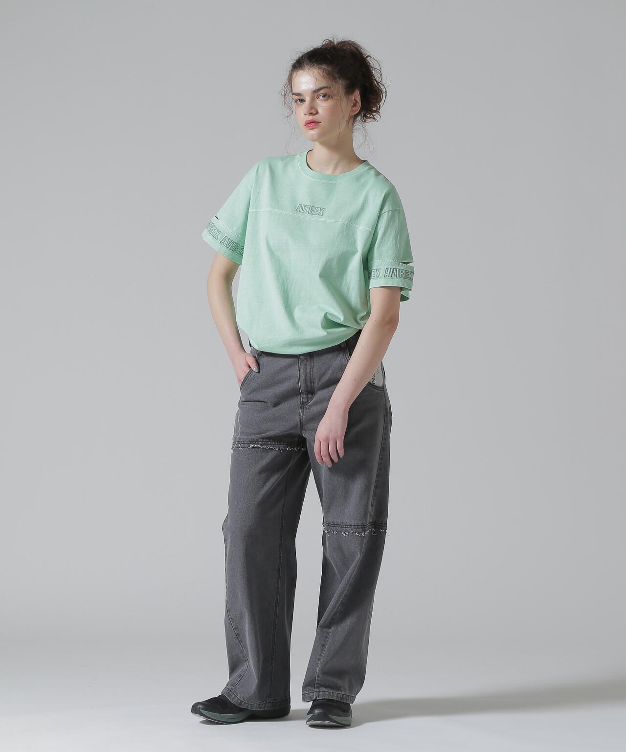 FADE WASH CUFFS OPEN EMBROIDERY T-SHIRT/フェイドウォッシュ カフスオープン刺繍Tシャツ