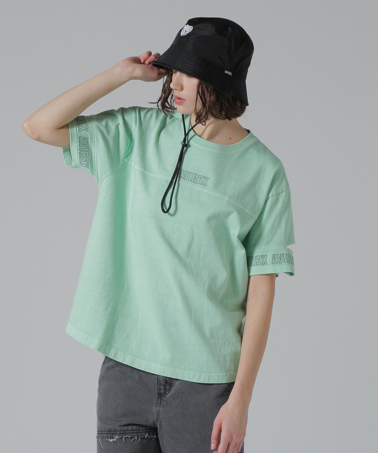 FADE WASH CUFFS OPEN EMBROIDERY T-SHIRT/フェイドウォッシュ カフスオープン刺繍Tシャツ