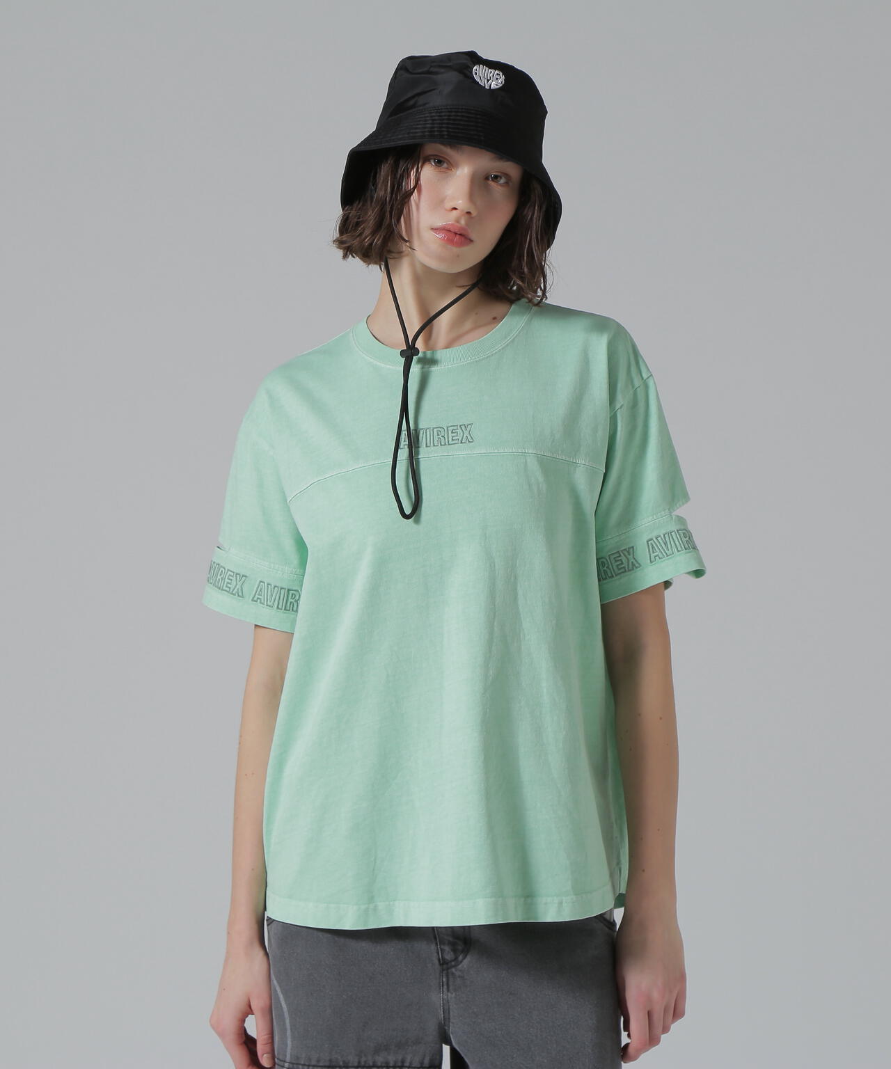 FADE WASH CUFFS OPEN EMBROIDERY T-SHIRT/フェイドウォッシュ カフスオープン刺繍Tシャツ