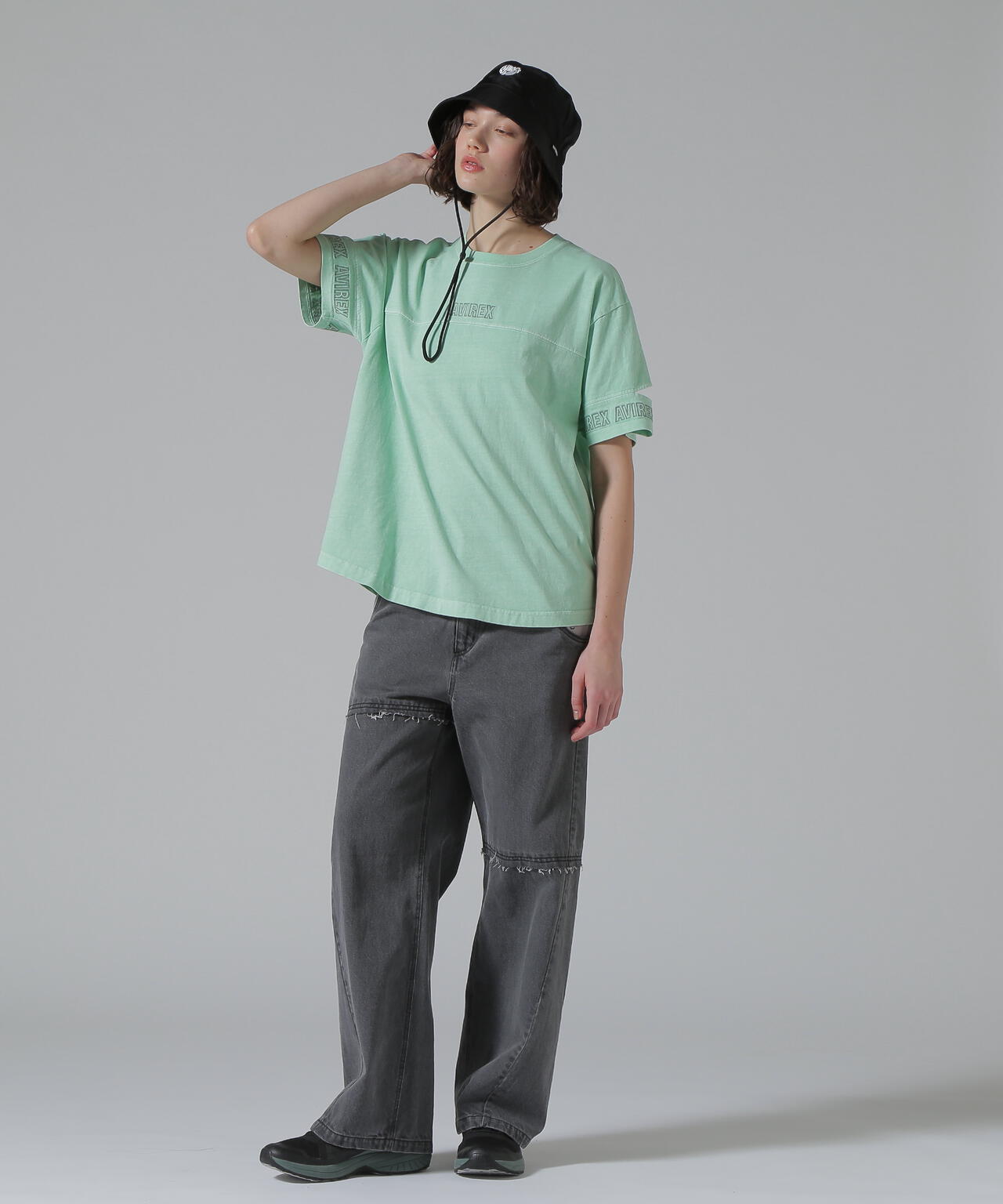 FADE WASH CUFFS OPEN EMBROIDERY T-SHIRT/フェイドウォッシュ カフスオープン刺繍Tシャツ