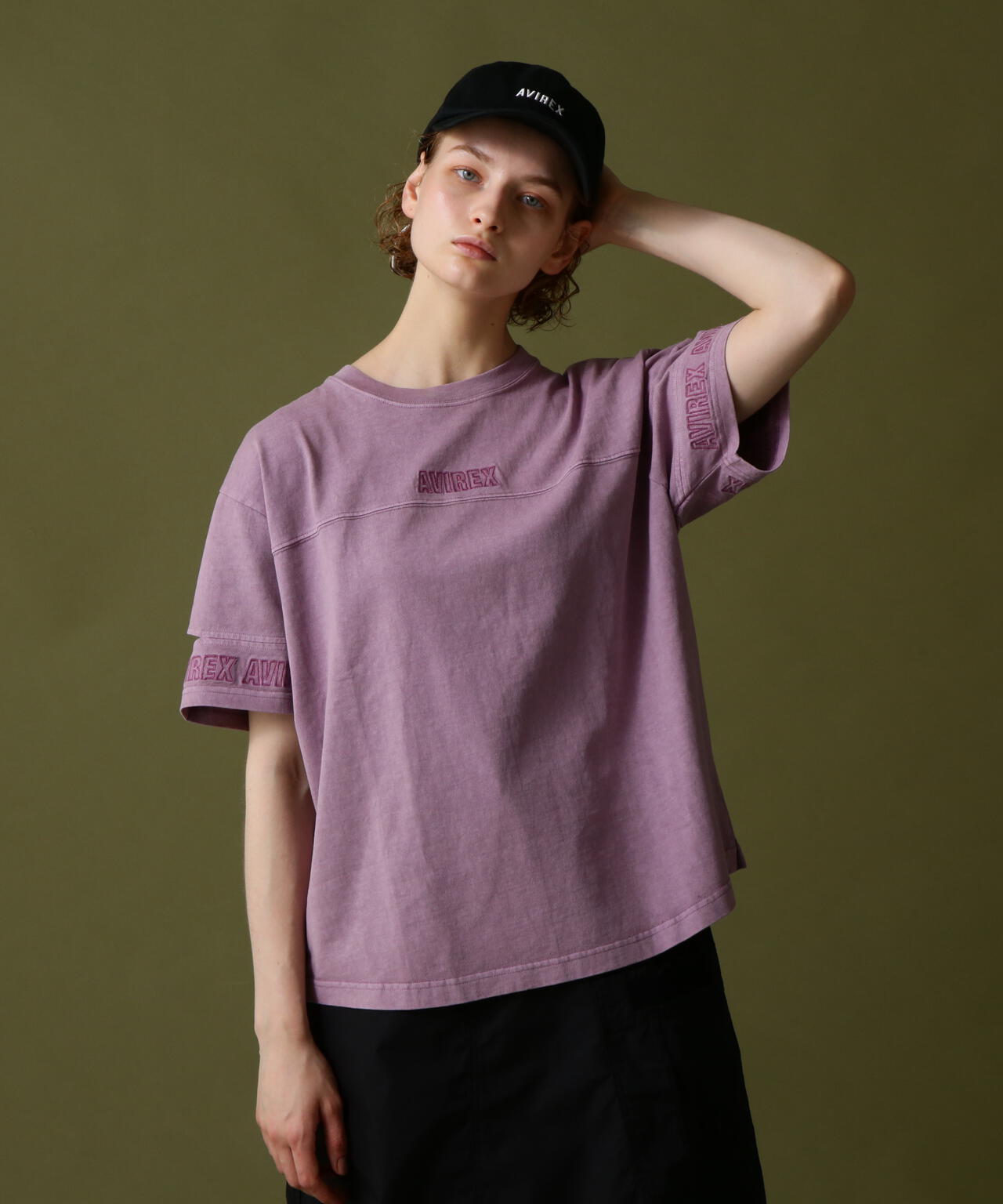 FADE WASH CUFFS OPEN EMBROIDERY T-SHIRT/フェイドウォッシュ カフスオープン刺繍Tシャツ