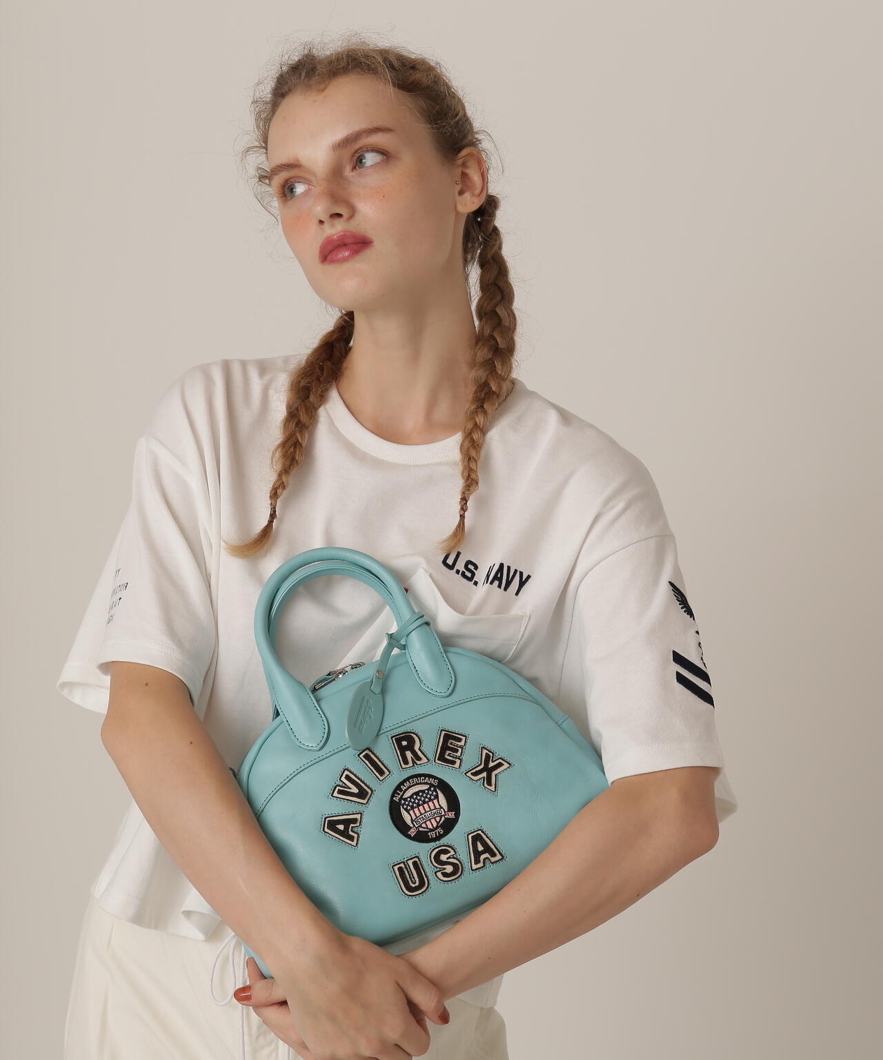 《直営店限定》VARSITY LEATHER MINI-BOSTON BAG/ バーシティー レザー ミニ ボストンバッグ/AVX5625