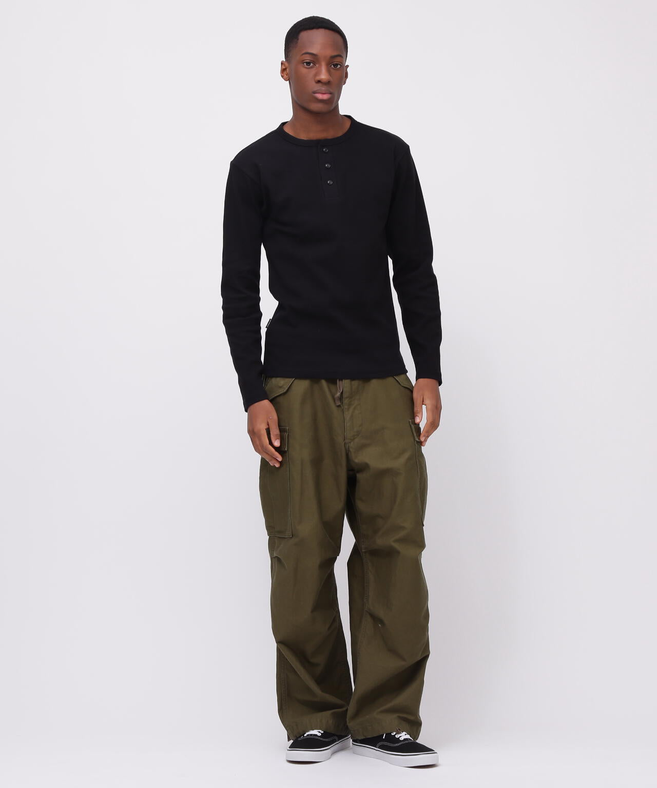 《DAILY/デイリー》RIB L/S HENLEY NECK T-SHIRT