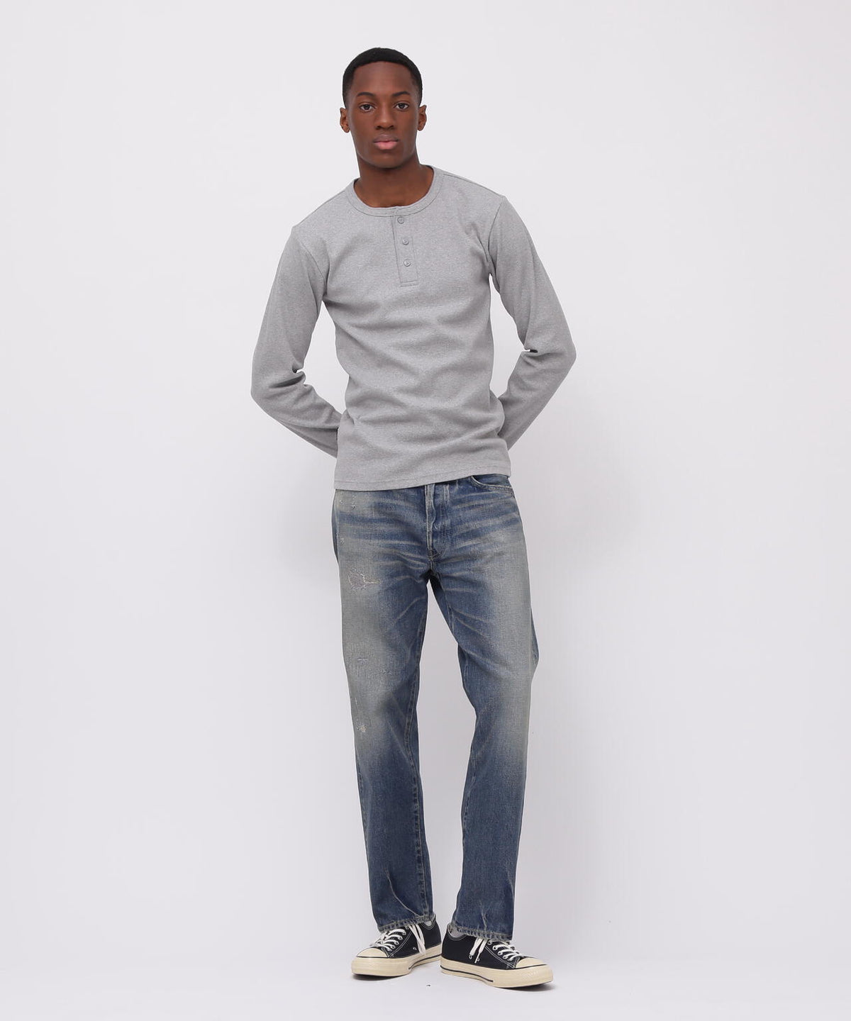 《DAILY/デイリー》RIB L/S HENLEY NECK T-SHIRT
