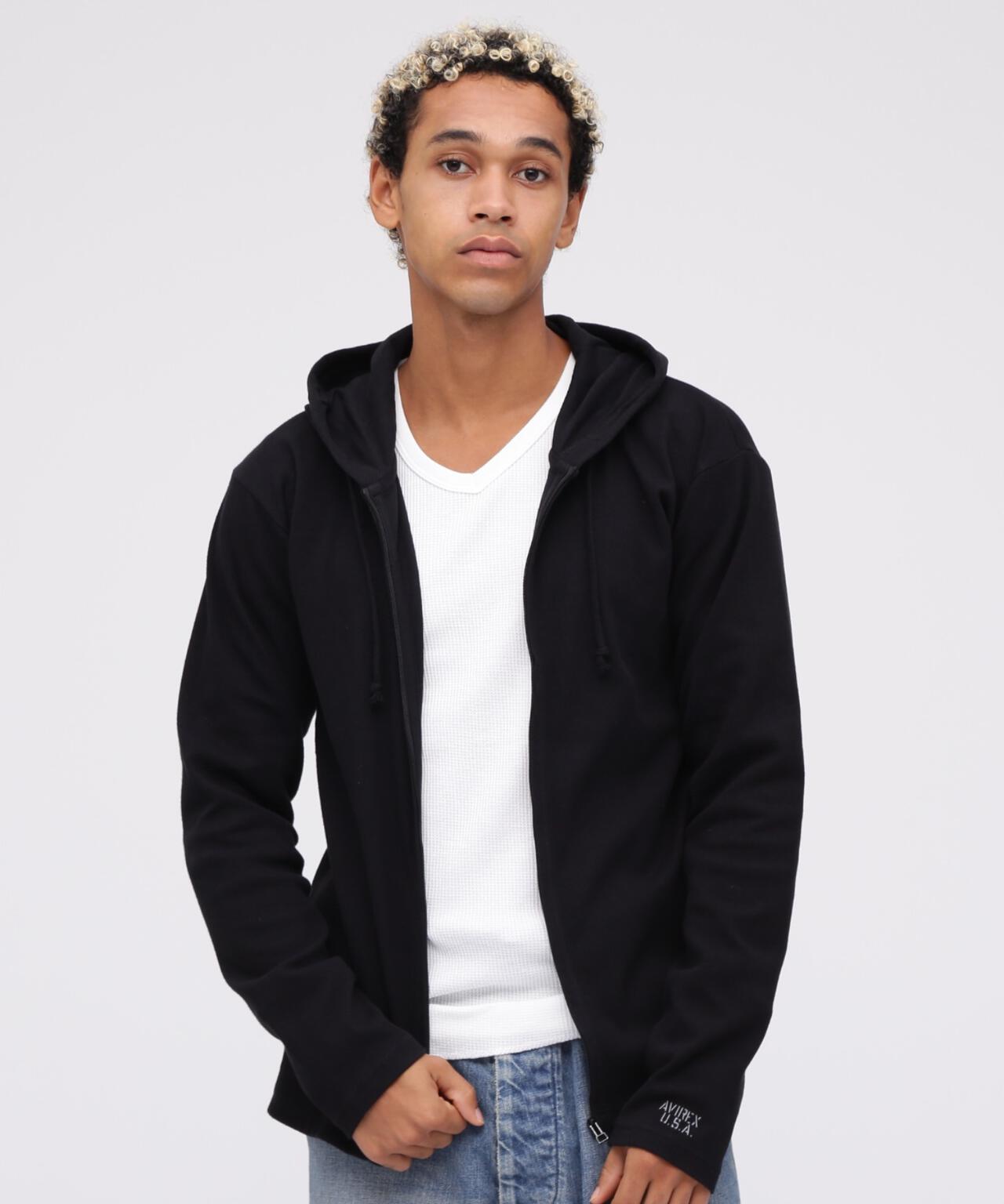 《DAILY/デイリー》RIB ZIP PARKA/デイリー 長袖 リブ ジップパーカー/AVIREX/アヴィレックス