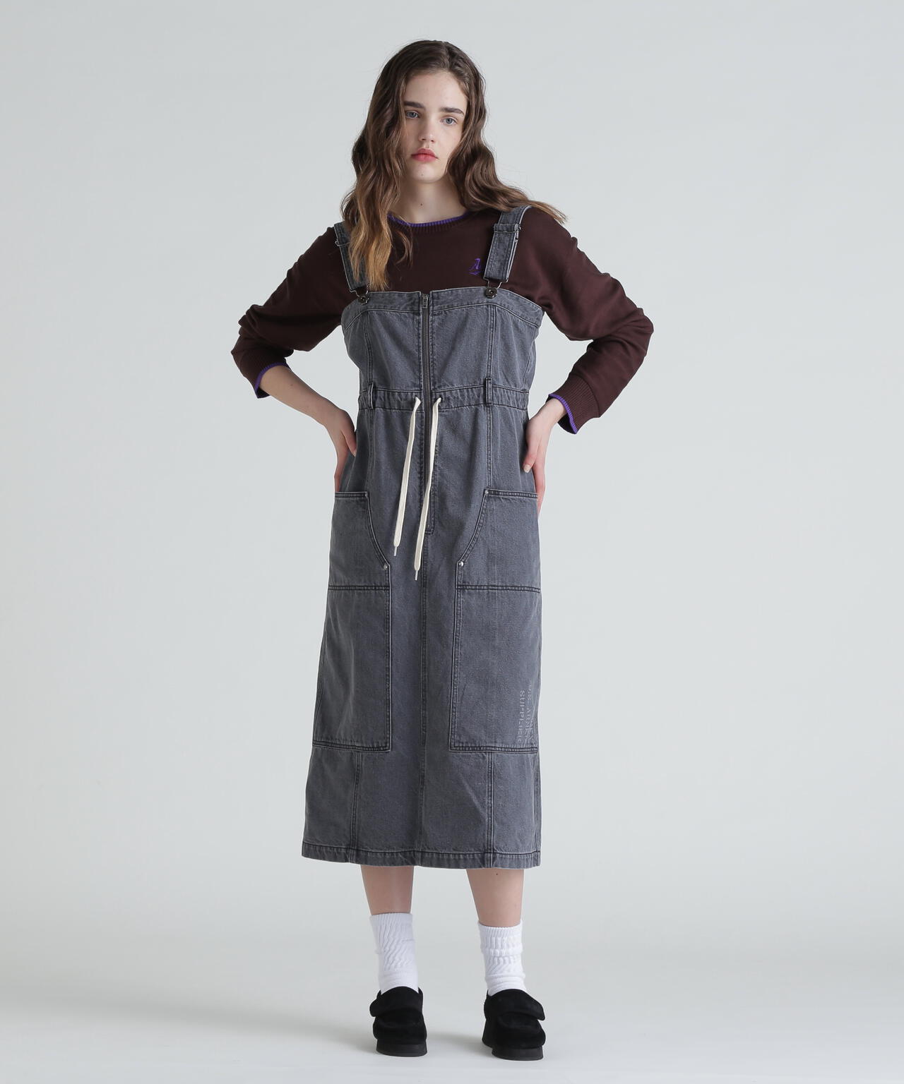 BELT PRINT DENIM JUMPER SKIRT/ベルトプリントデニムジャンパースカート