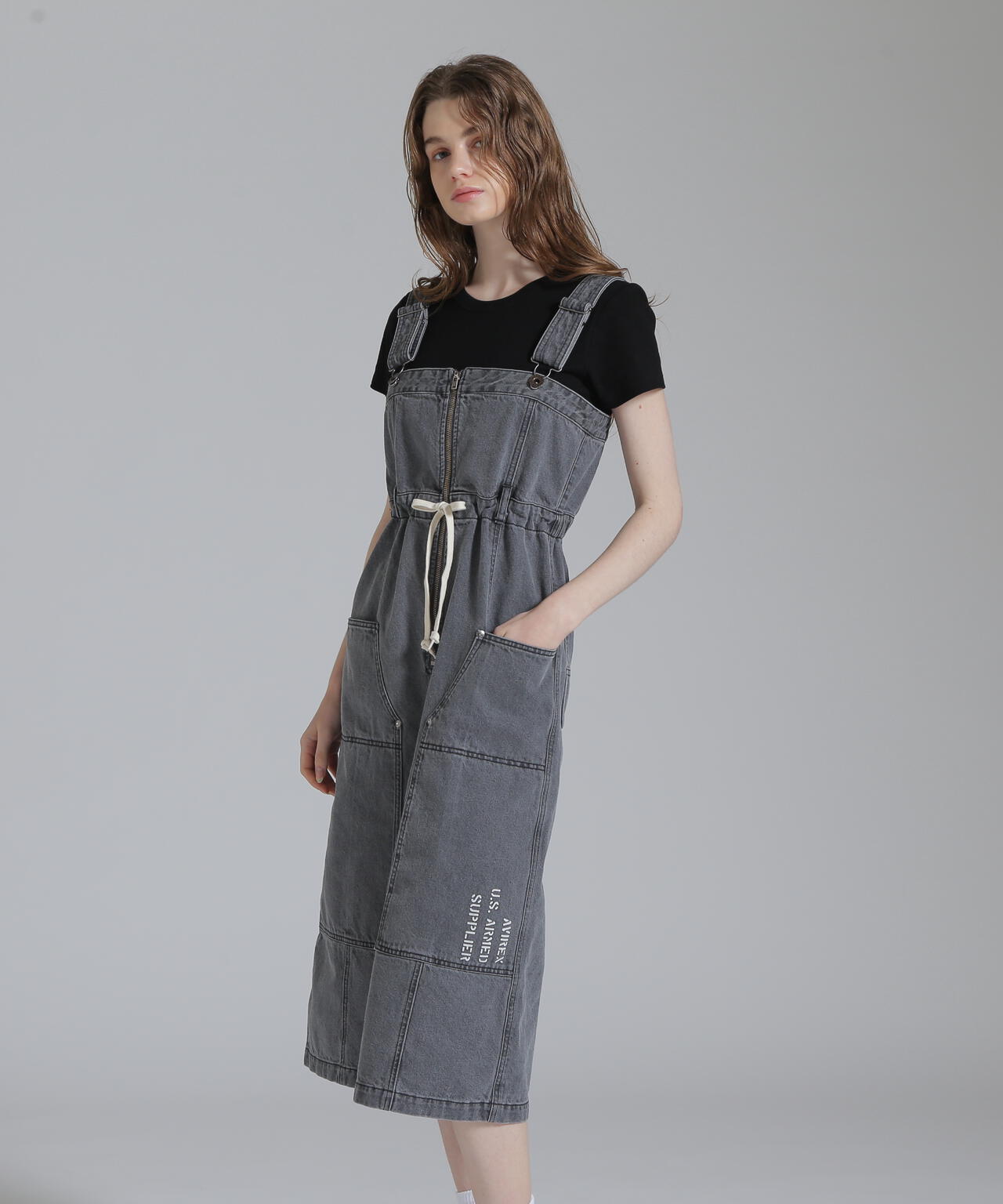 BELT PRINT DENIM JUMPER SKIRT/ベルトプリントデニムジャンパースカート