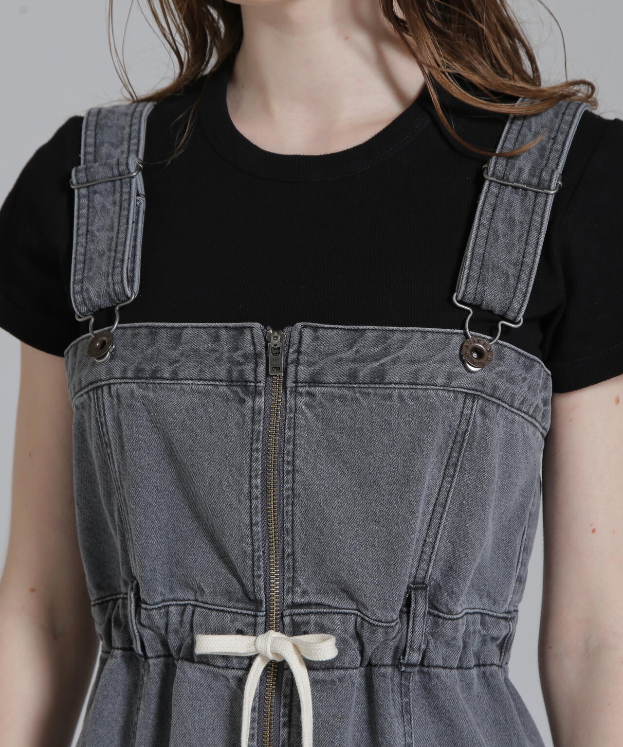 BELT PRINT DENIM JUMPER SKIRT/ベルトプリントデニムジャンパースカート