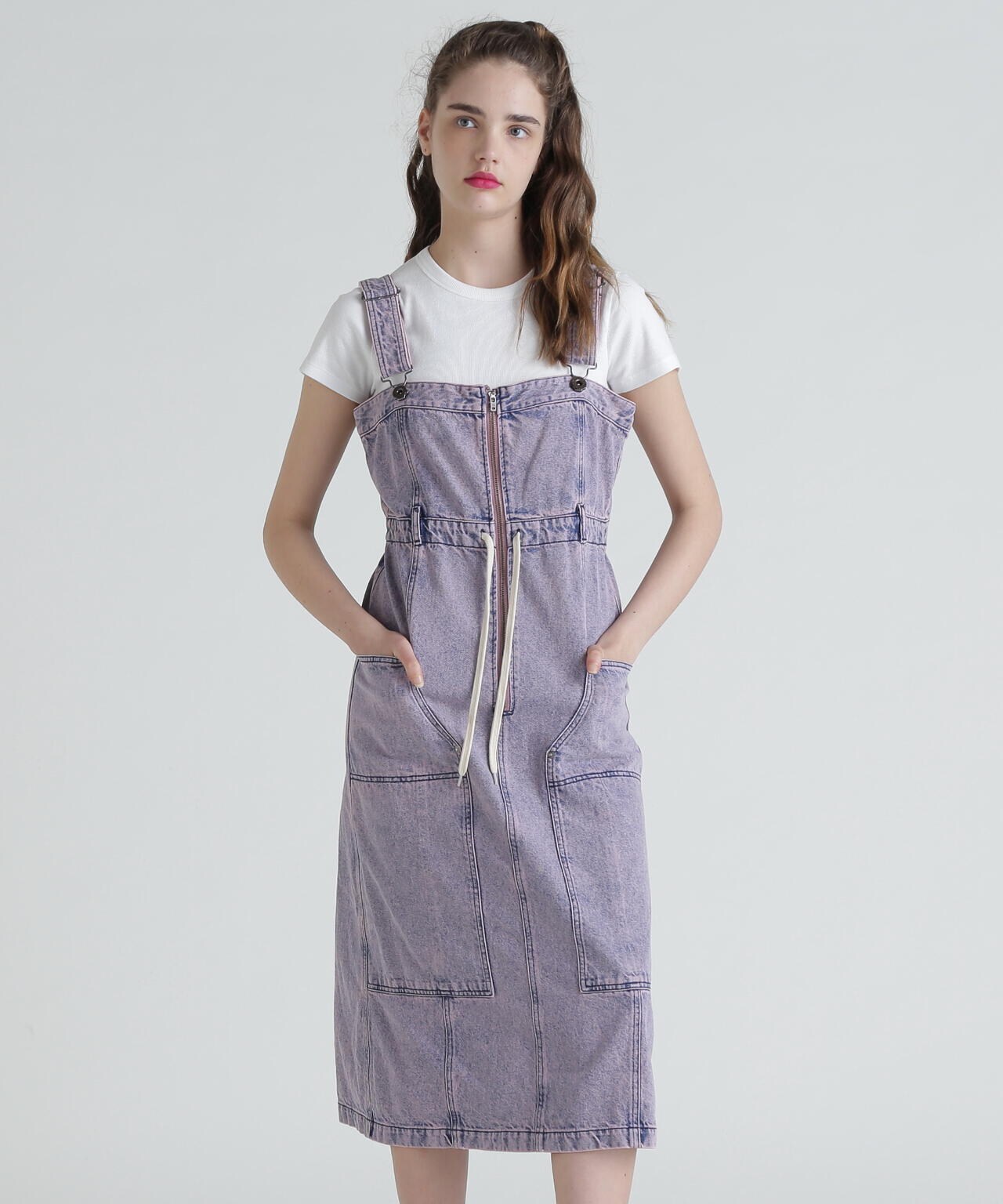 BELT PRINT DENIM JUMPER SKIRT/ベルトプリントデニムジャンパースカート