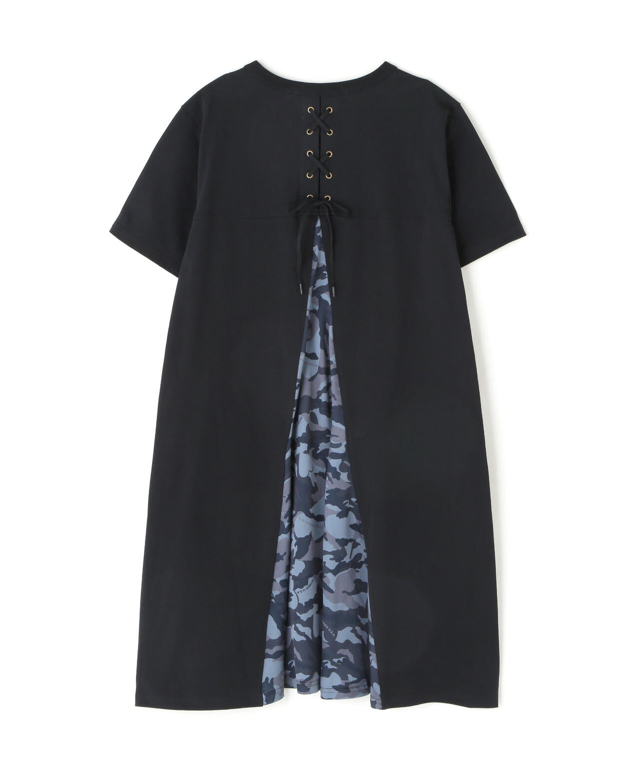 BACK FLARE SATIN CAMO COMBI ONE PIECE/バックフレアーサテンカモコンビワンピース