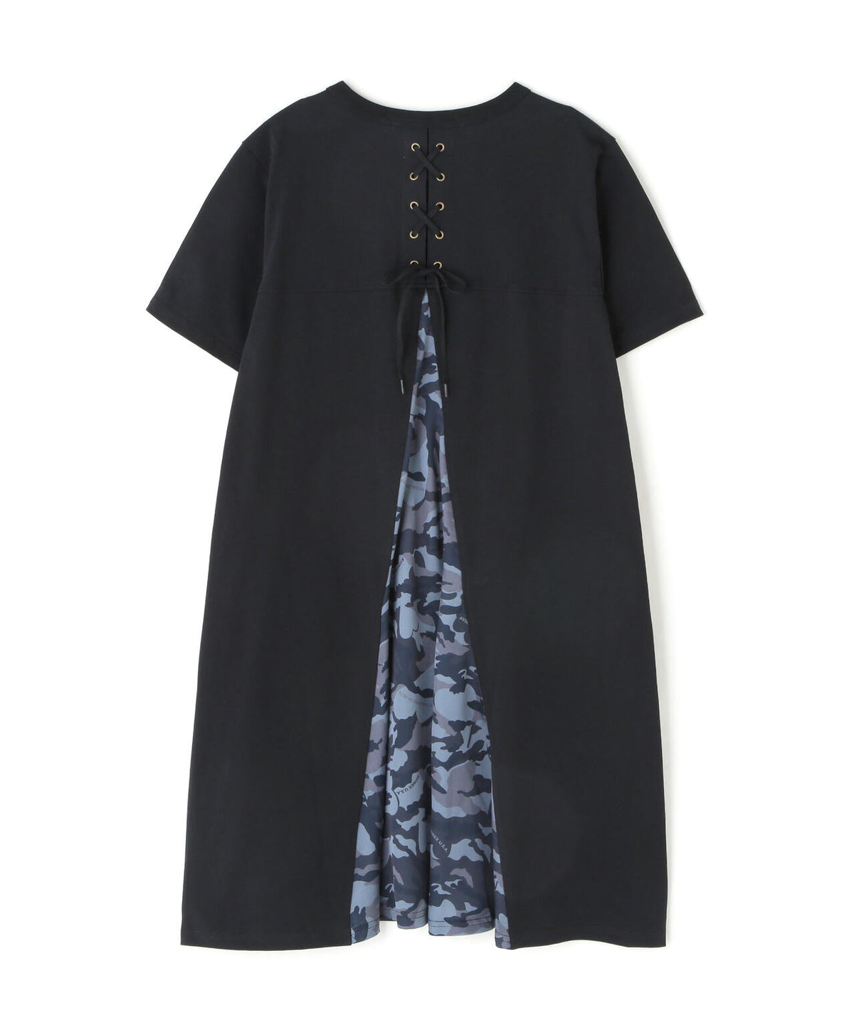 BACK FLARE SATIN CAMO COMBI ONE PIECE/バックフレアーサテンカモコンビワンピース