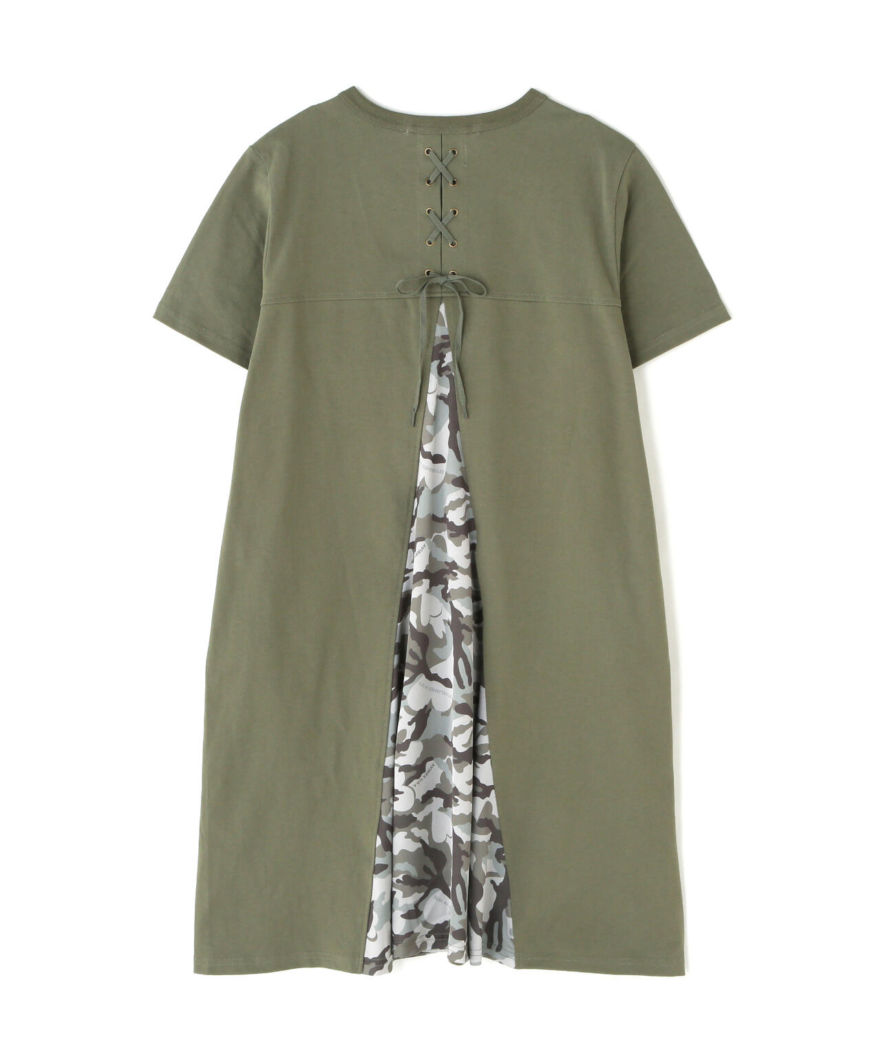 BACK FLARE SATIN CAMO COMBI ONE PIECE/バックフレアーサテンカモコンビワンピース