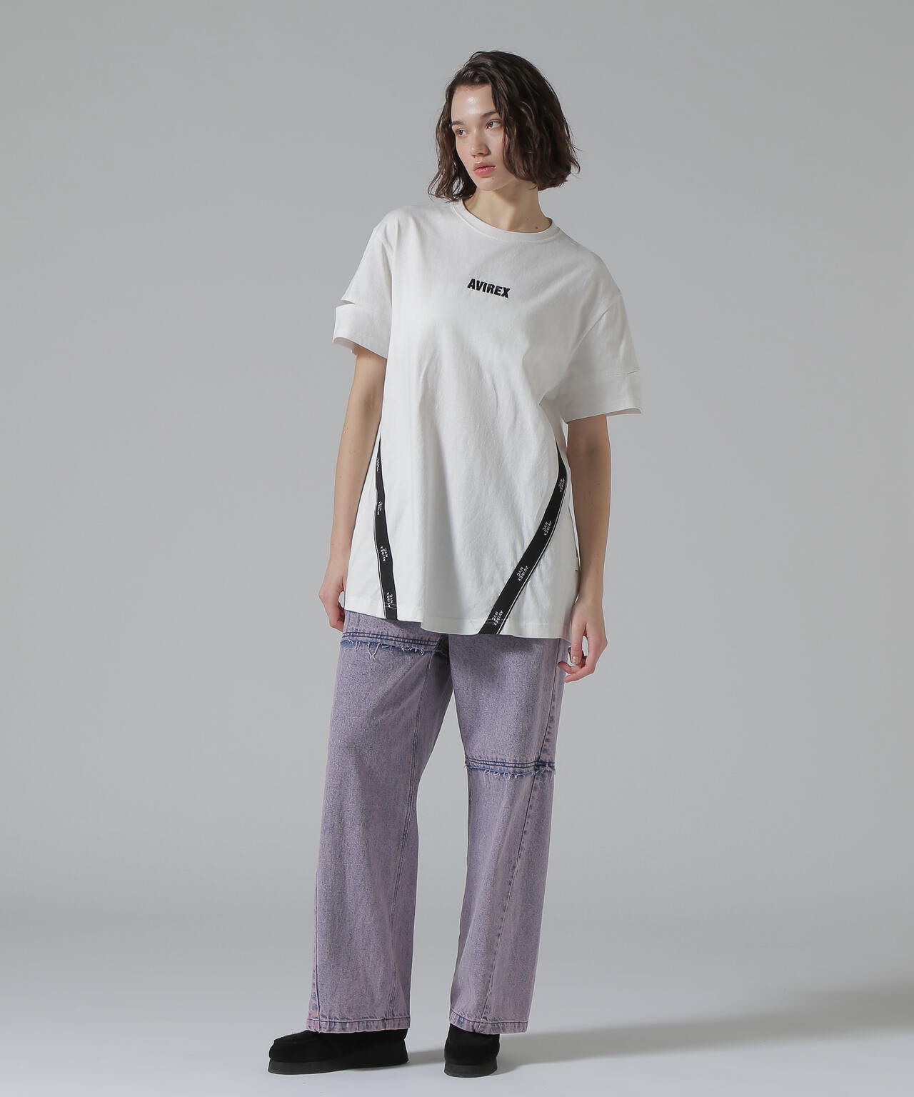 CUFFS OPEN LOGO TAPE EMBROIDERED ONEPIECE/カフスオープンロゴテープ刺繍ワンピース