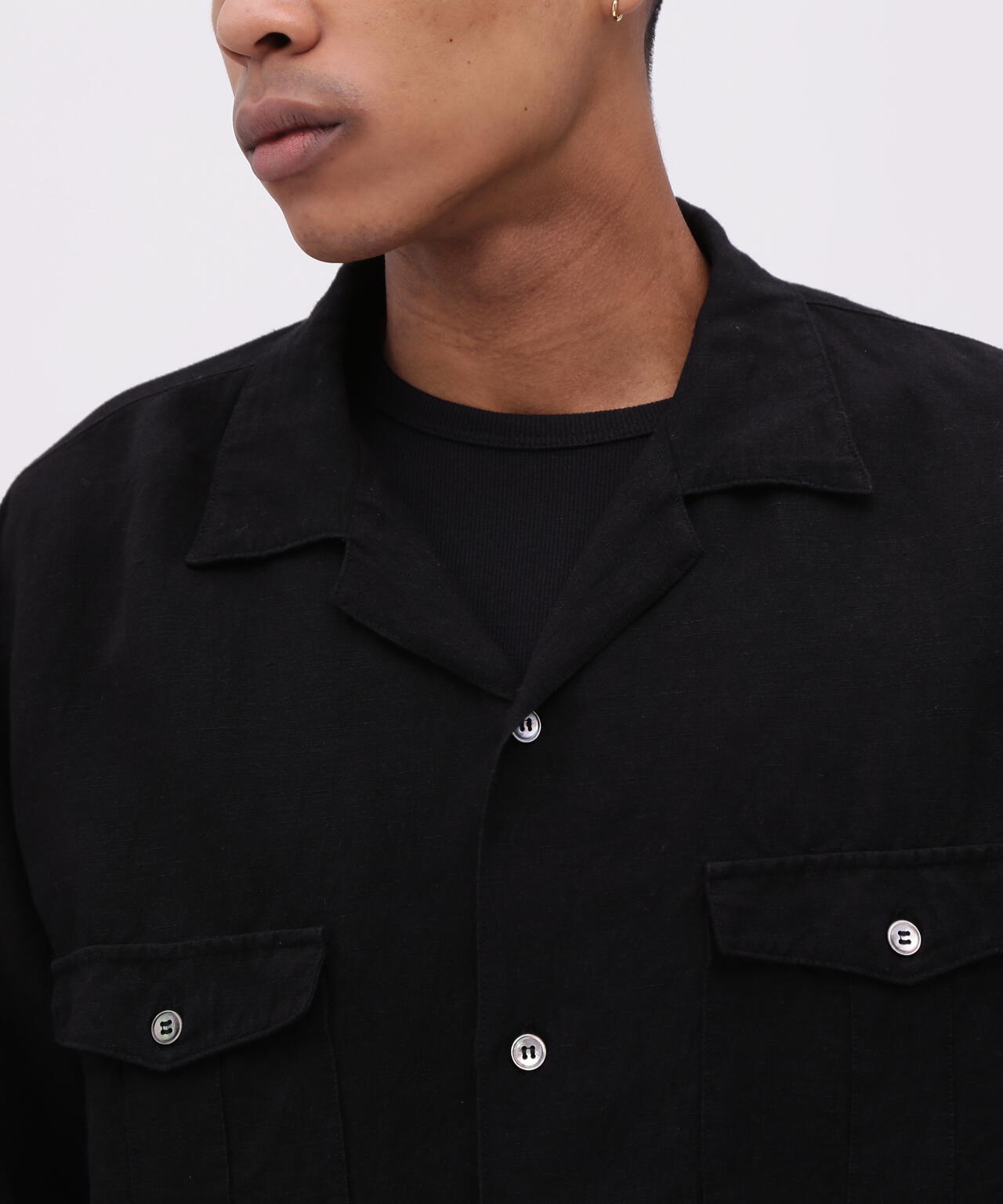《TFQP by HANDROOM》OPEN COLLAR LONGSLEEVE WORK SHIRT FLAT BLACK / 長袖シャツ