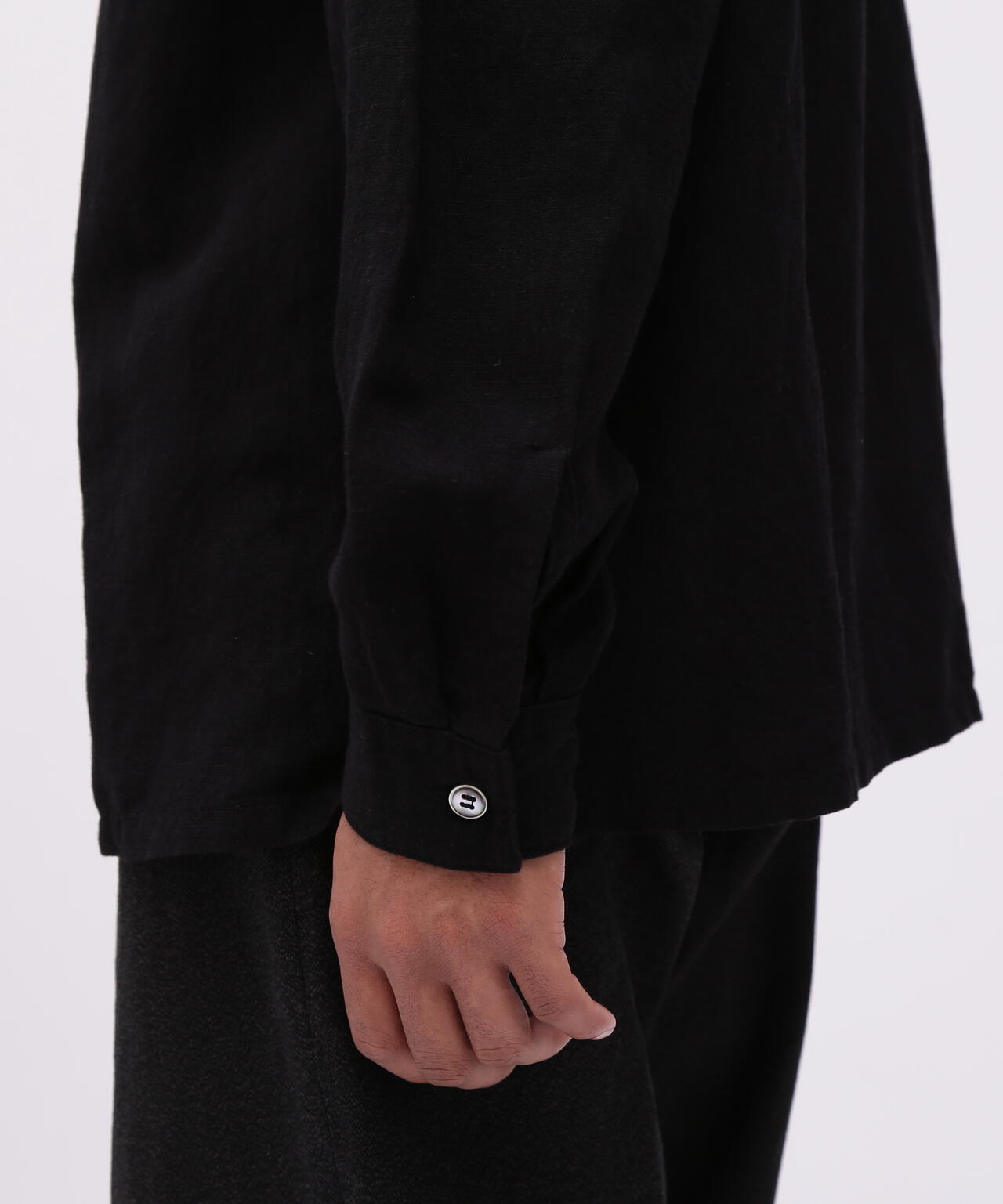 《TFQP by HANDROOM》OPEN COLLAR LONGSLEEVE WORK SHIRT FLAT BLACK / 長袖シャツ