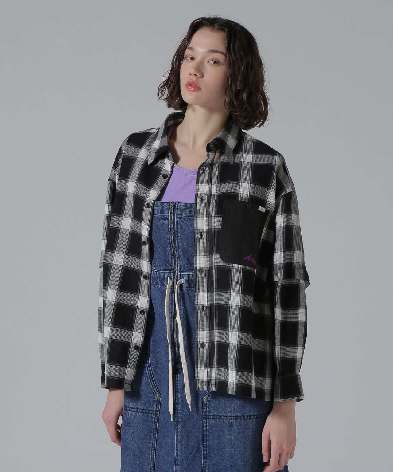 WAFFLE OMBRE CHECK DETACHABLE SHIRTS/ワッフルオンブレチェック デタッチャブルシャツ