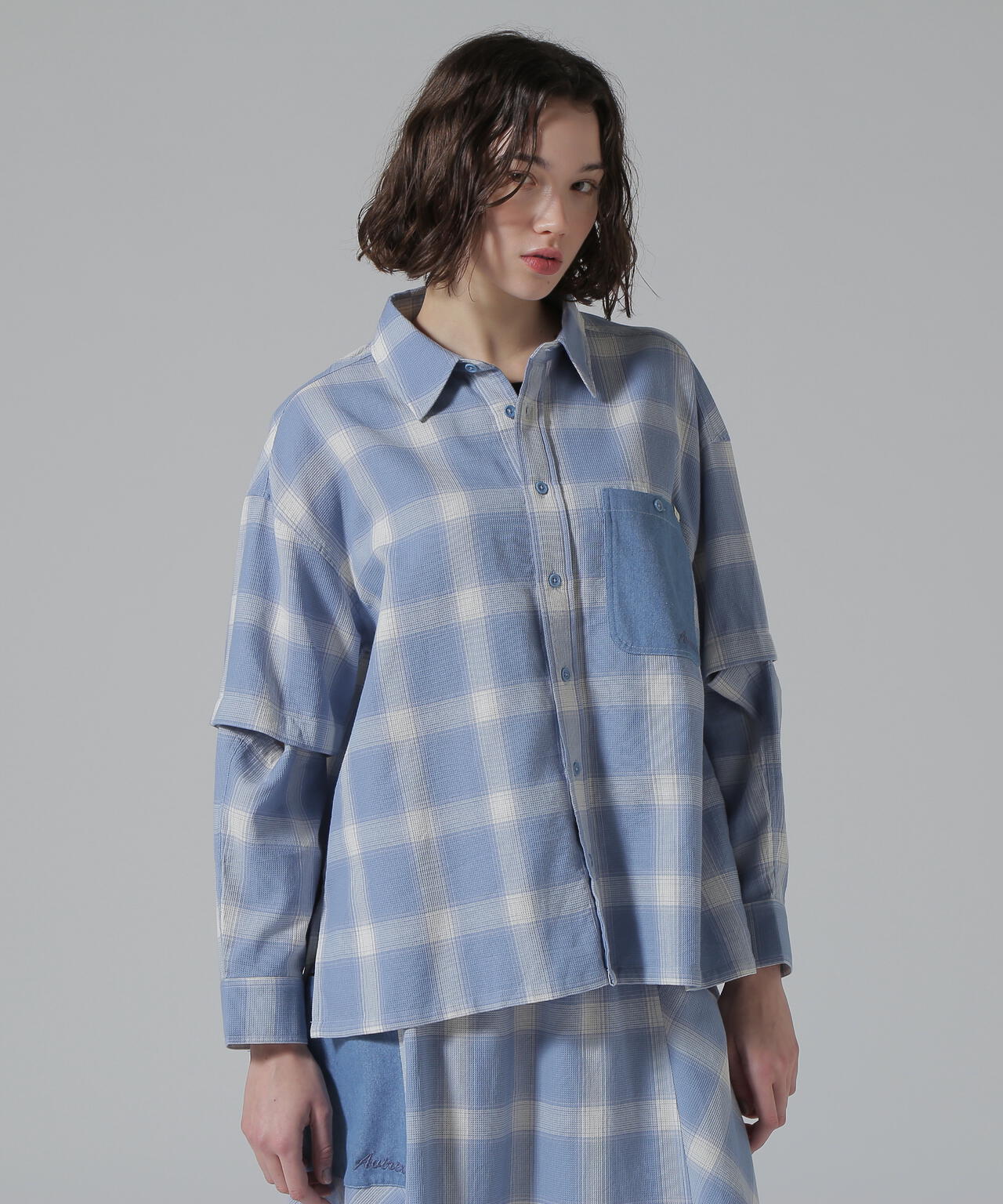 WAFFLE OMBRE CHECK DETACHABLE SHIRTS/ワッフルオンブレチェック デタッチャブルシャツ